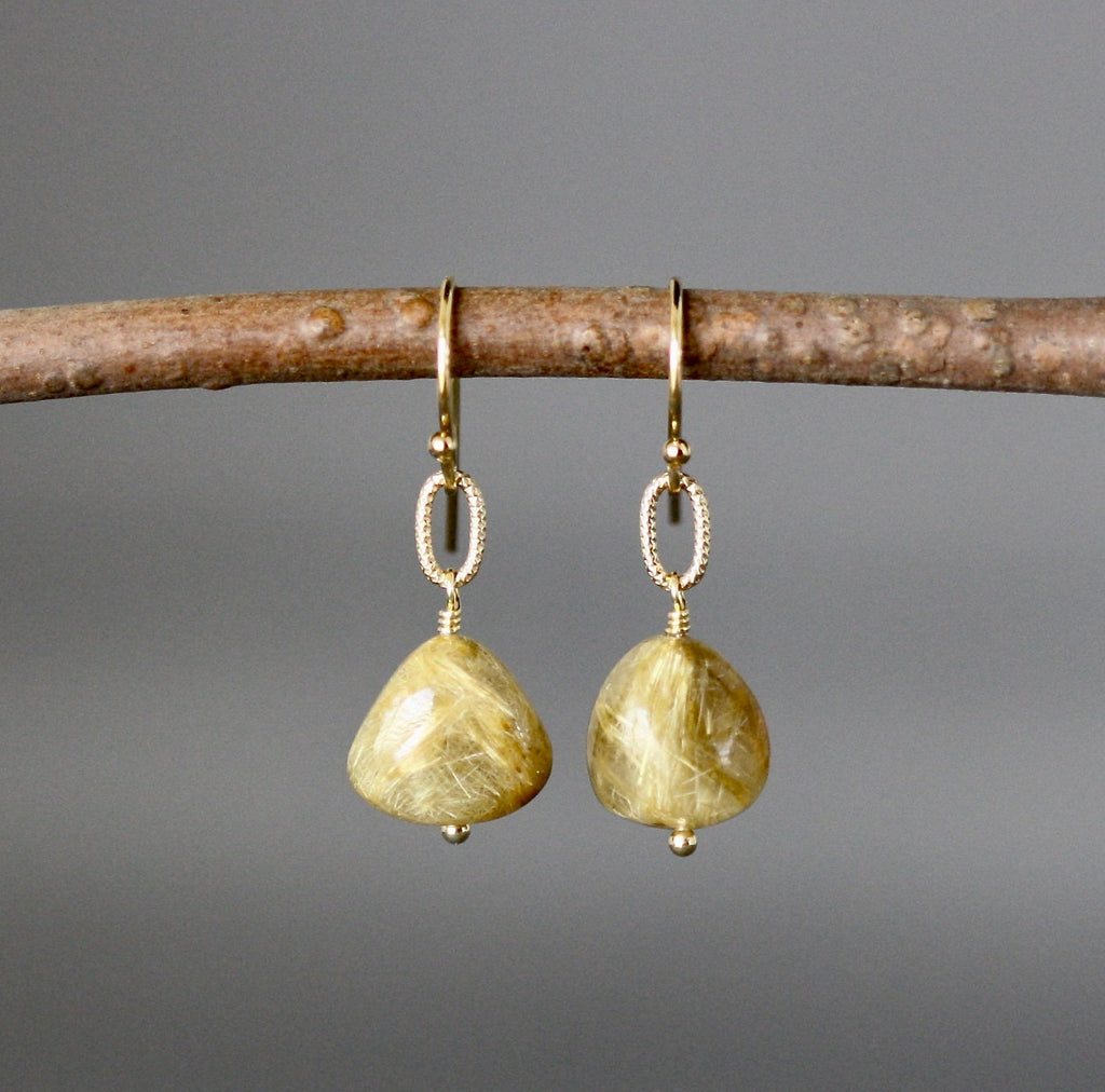 Gold Rutilated Quartz Nugget Necklace on a Gold Filled Chain