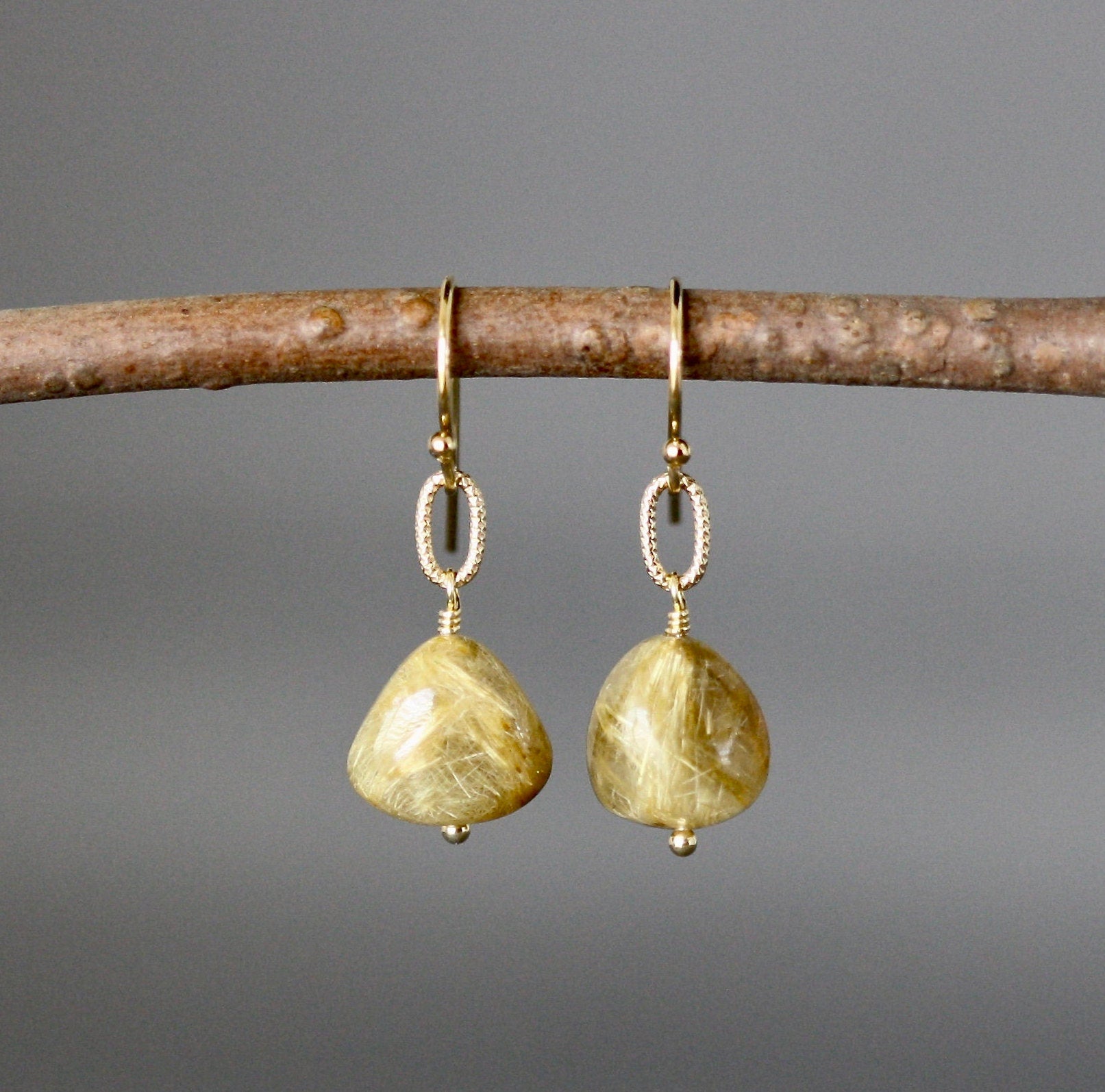 Gold Rutilated Quartz Nugget Necklace on a Gold Filled Chain