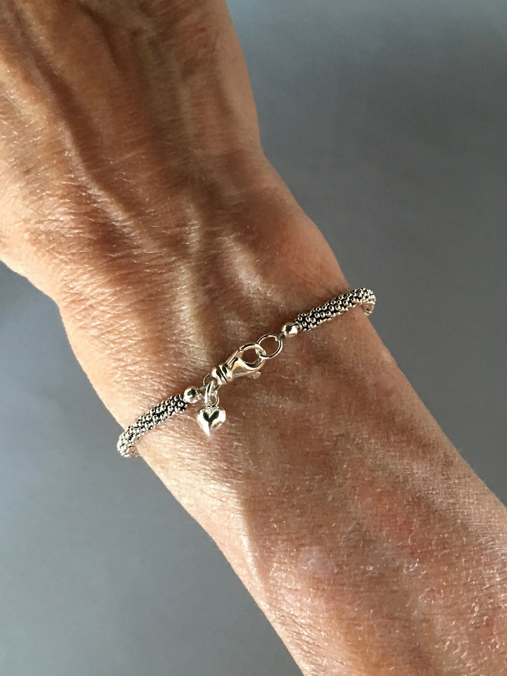 Bali Sterling Silver Bead Bracelet with Heart Charm