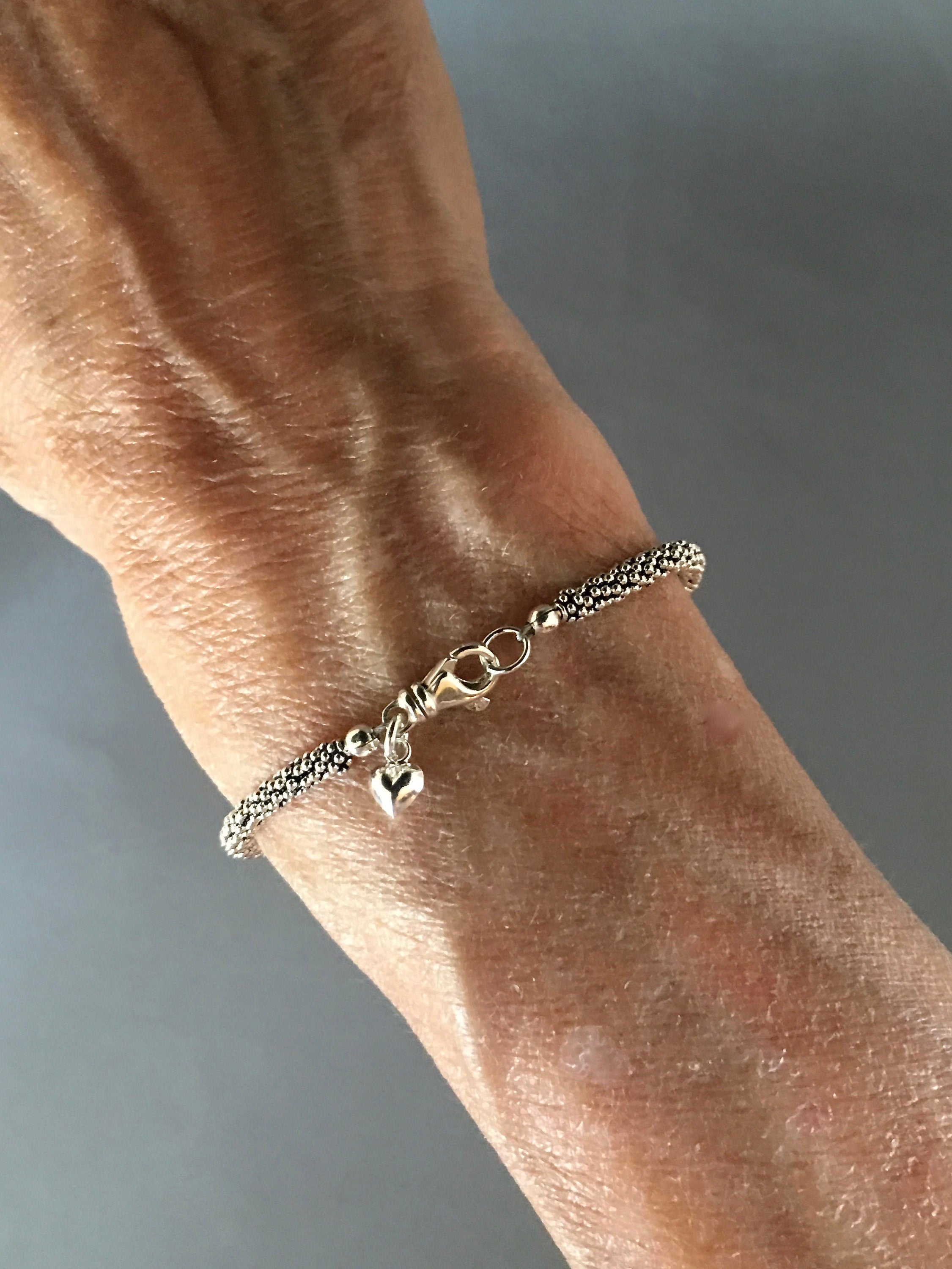 Bali Sterling Silver Bead Bracelet with Heart Charm