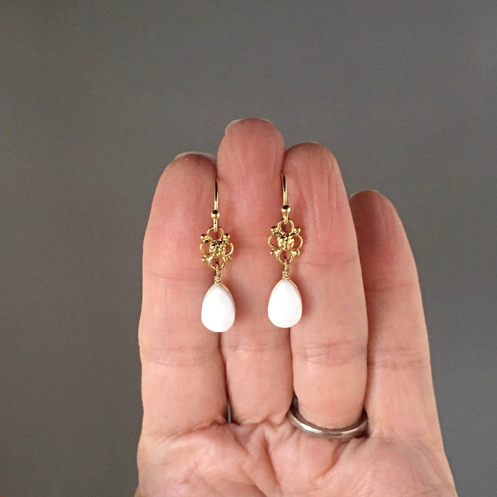White Onyx and Gold Vermeil Dangle Earrings