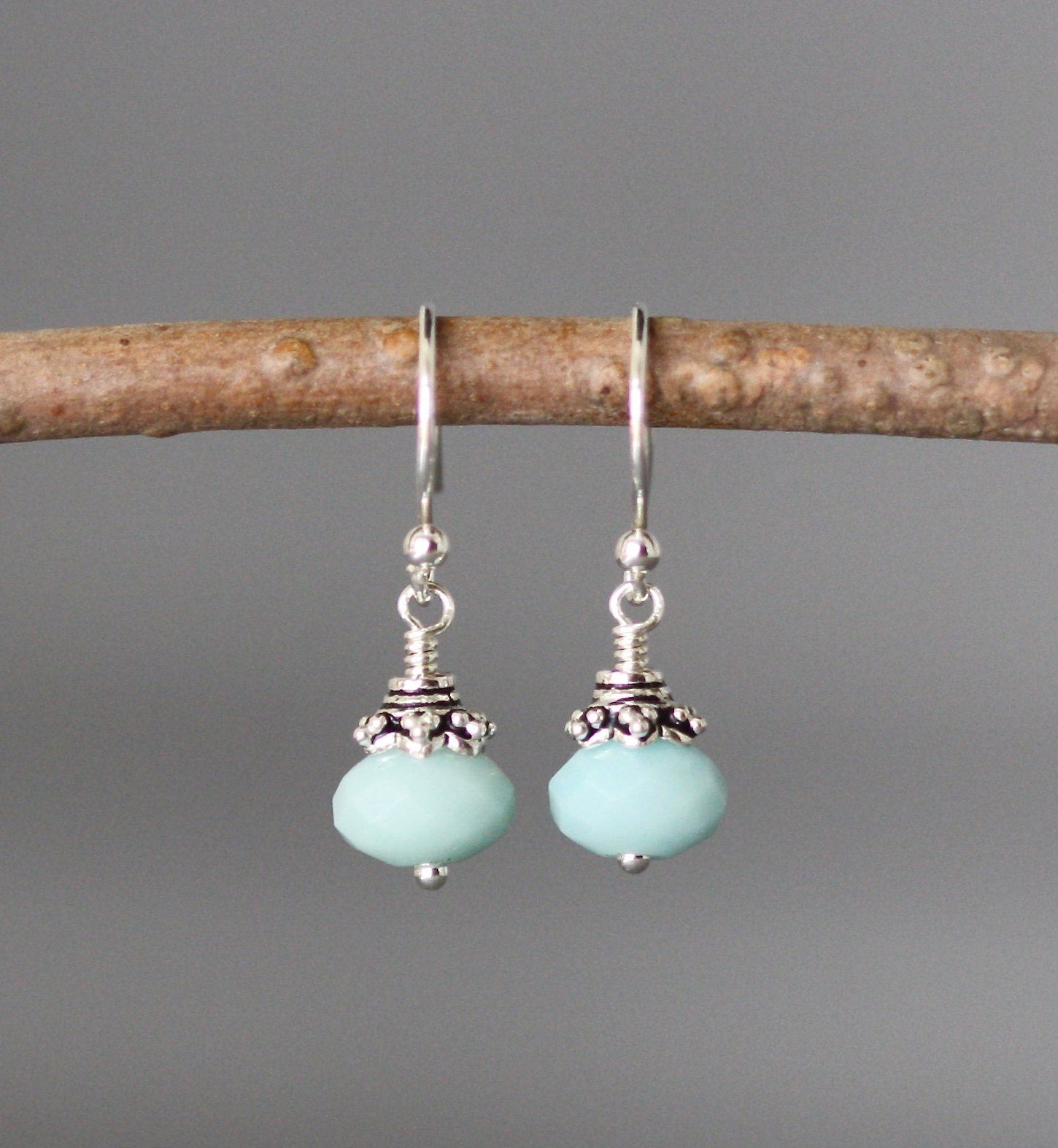 Amazonite and Bali Sterling Silver Dangle Earrings