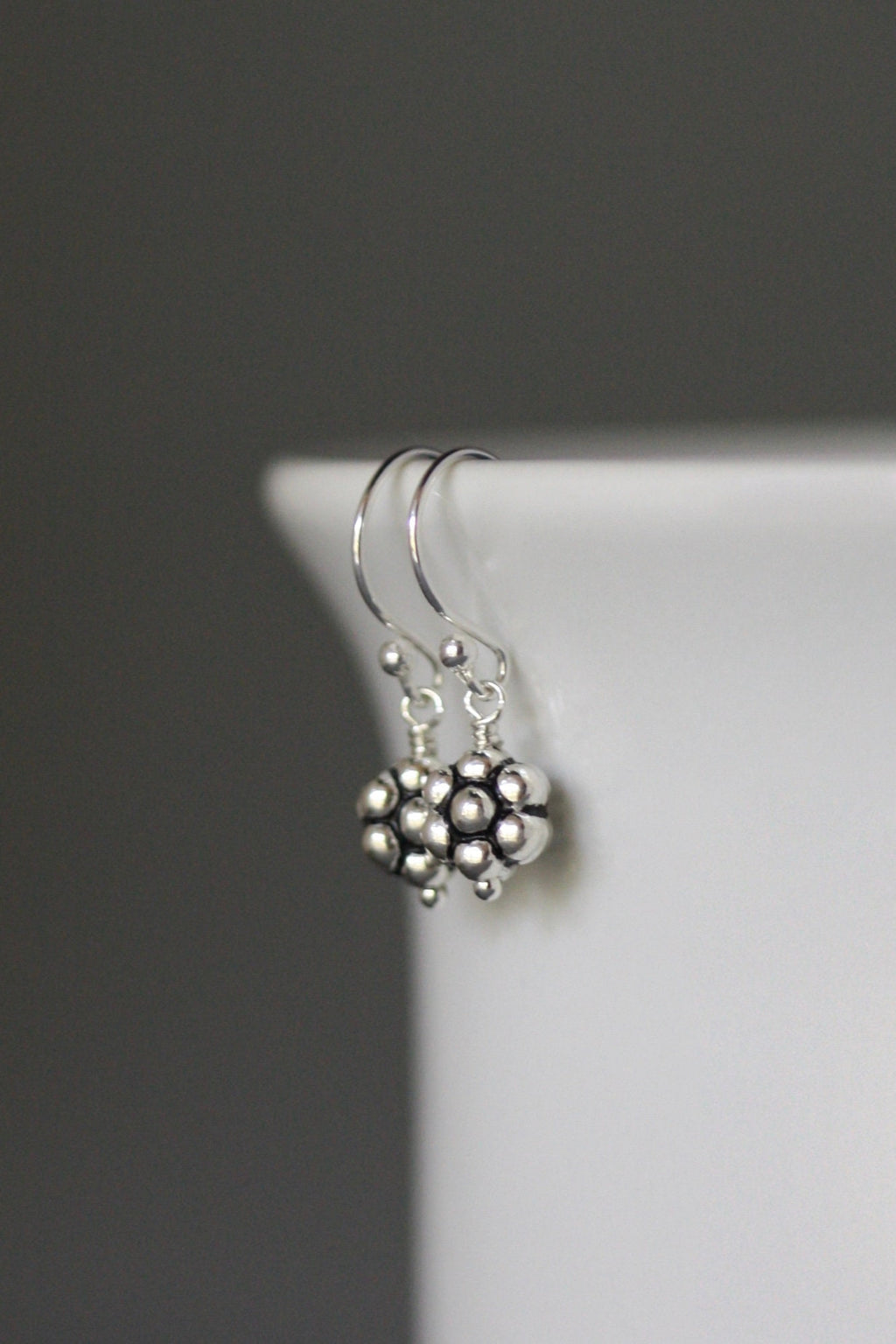 Bali Sterling Silver Petite Flower Bead Dangle Earrings