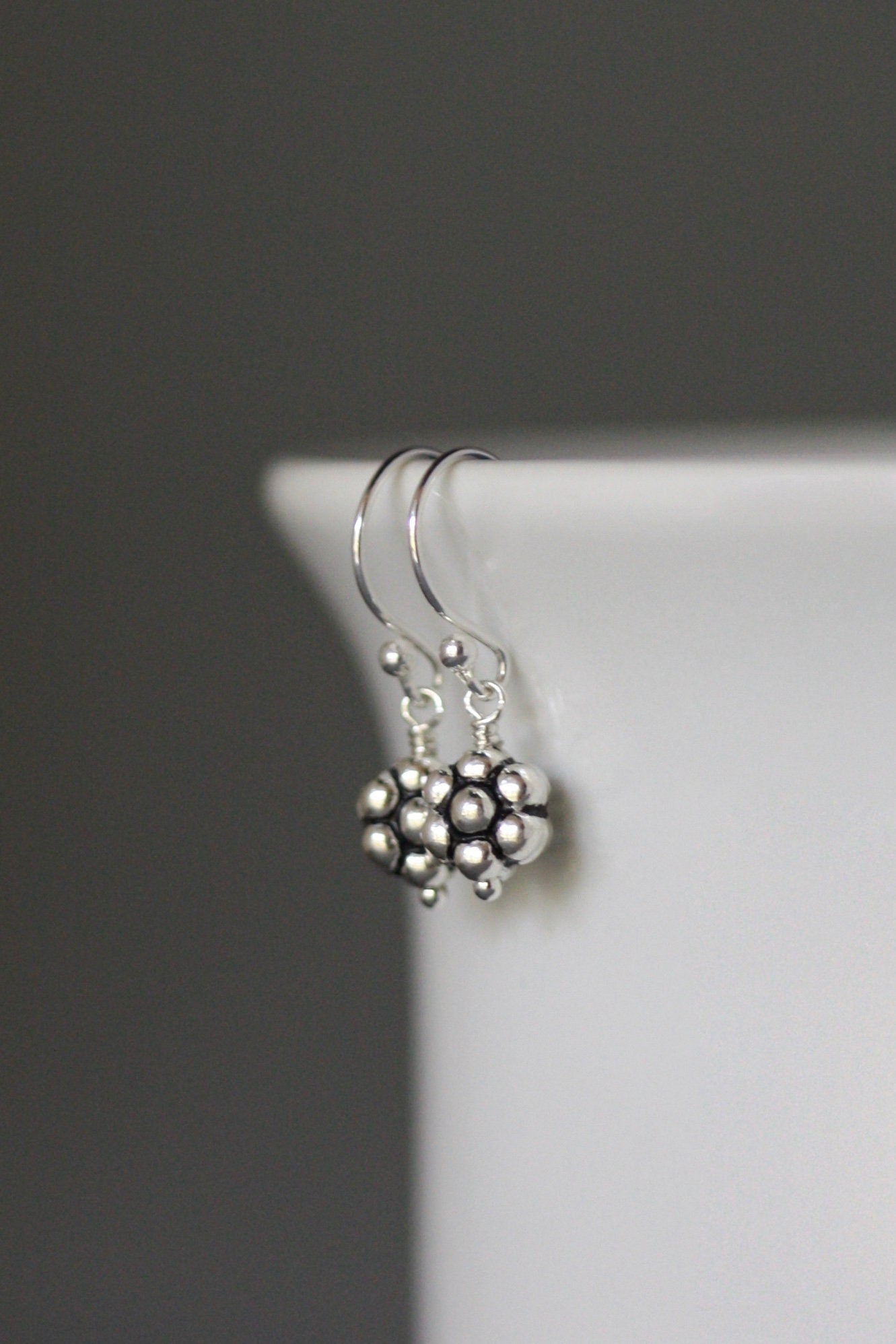 Bali Sterling Silver Petite Flower Bead Dangle Earrings