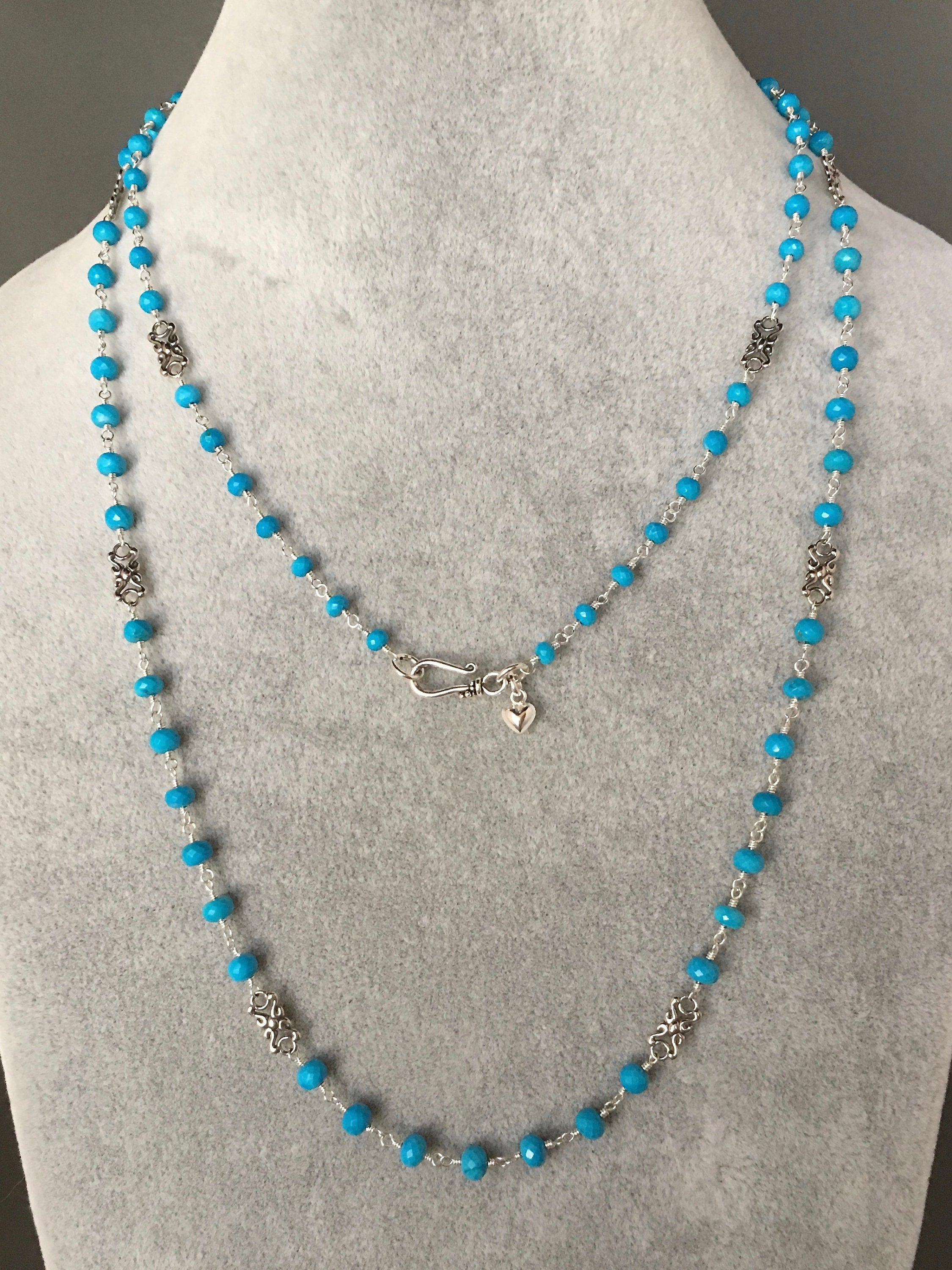 Turquoise Gemstone Beaded Necklace with Bali Sterling Silver Links