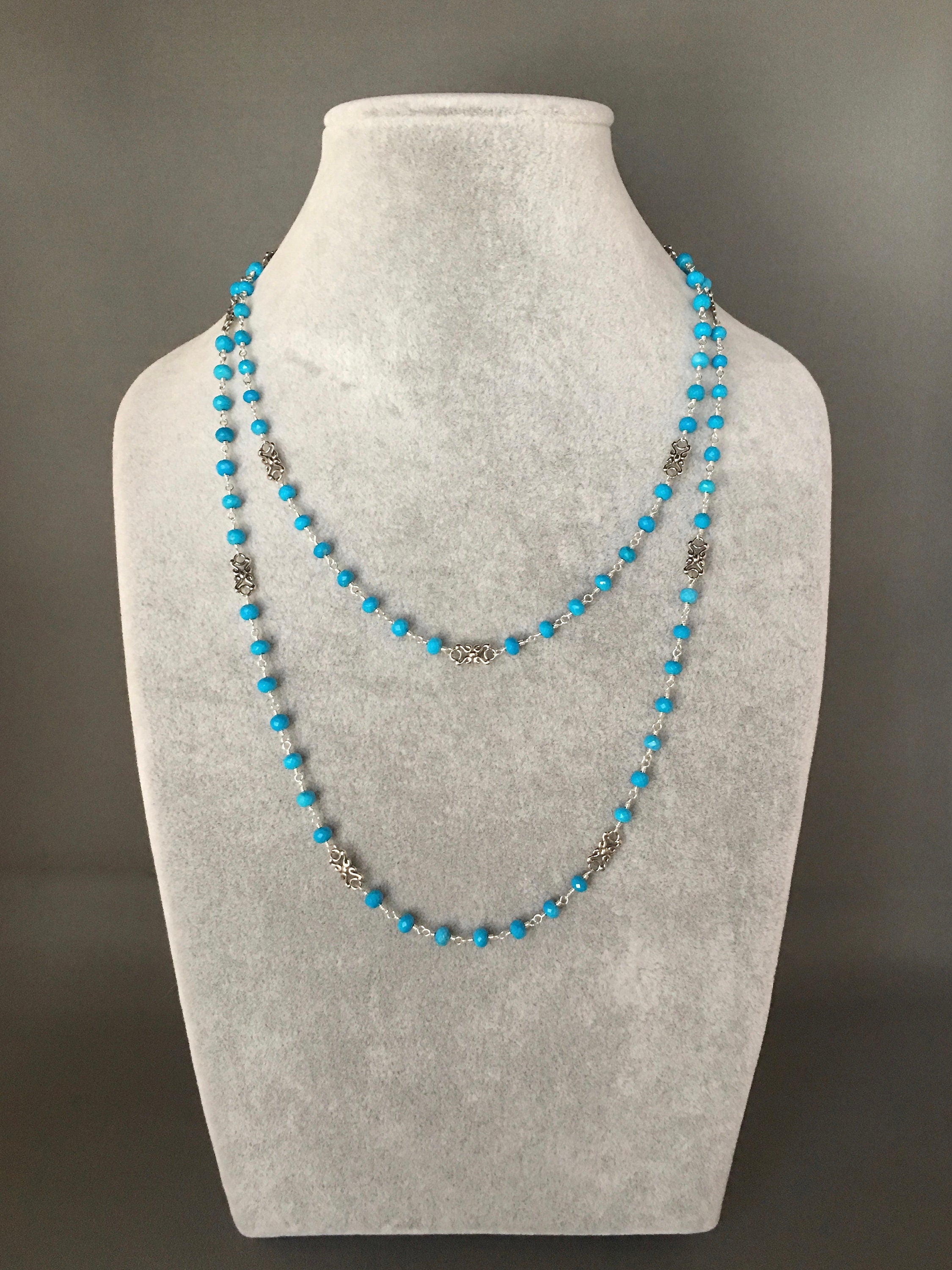 Turquoise Gemstone Beaded Necklace with Bali Sterling Silver Links