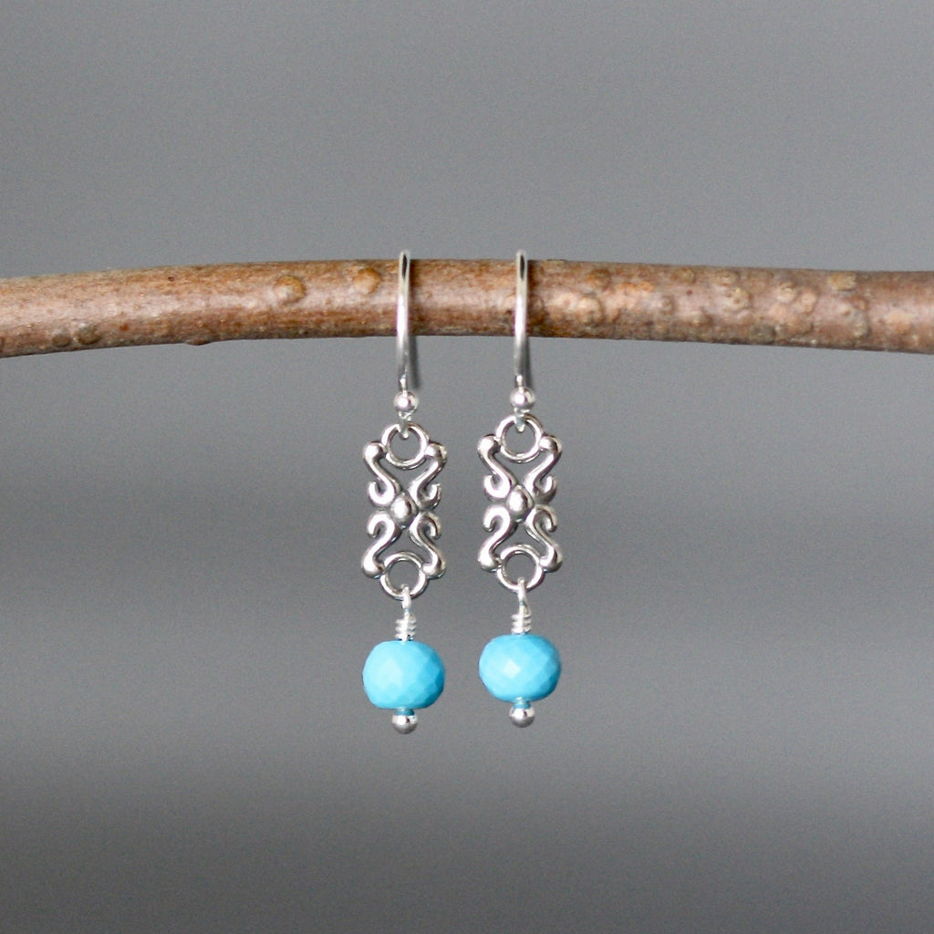 Turquoise Gemstone Beaded Necklace with Bali Sterling Silver Links