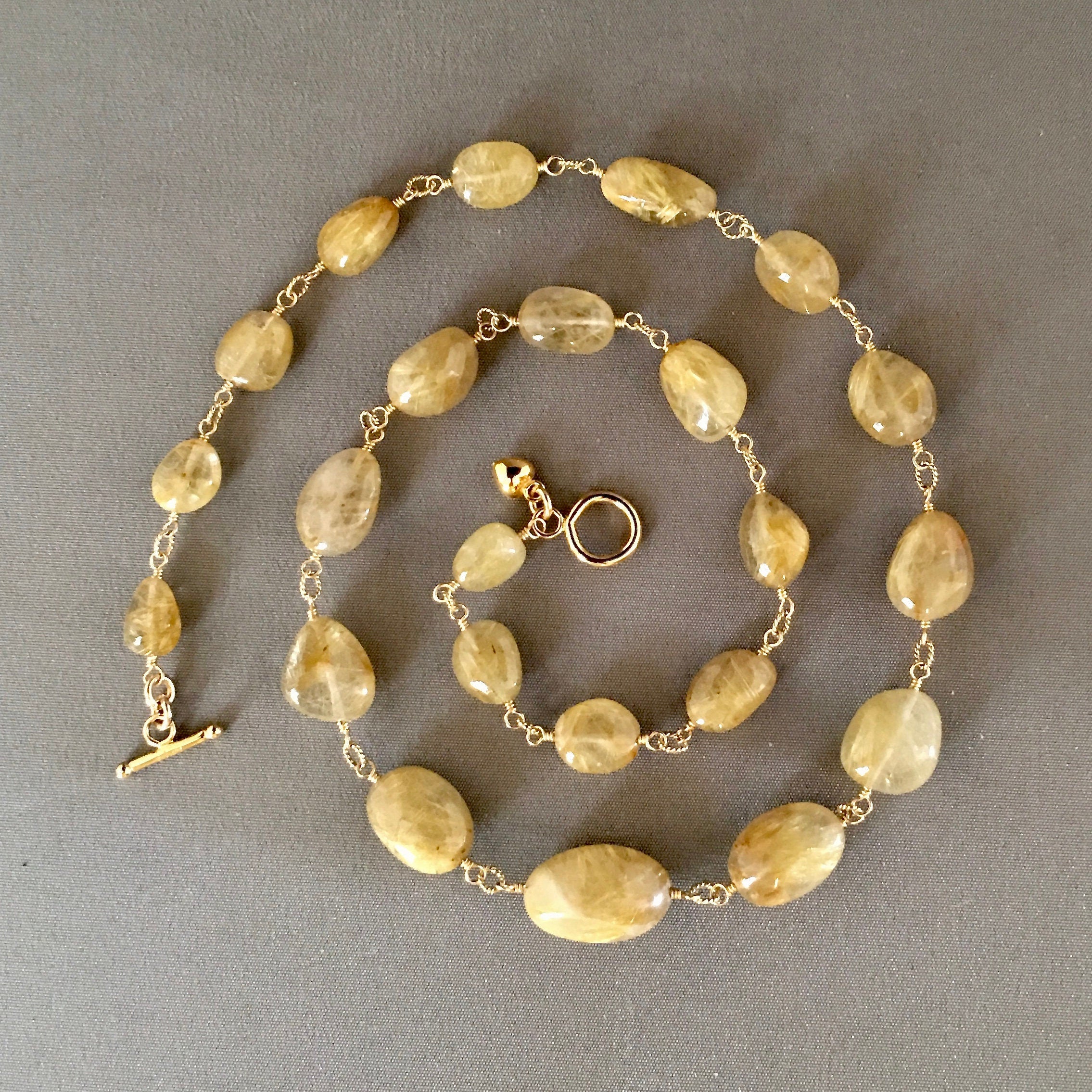 Gold Rutilated Quartz Nugget Necklace on a Gold Filled Chain