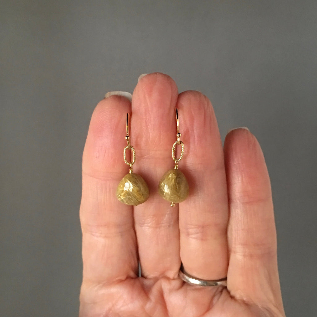 Gold Rutilated Quartz Nugget Necklace on a Gold Filled Chain