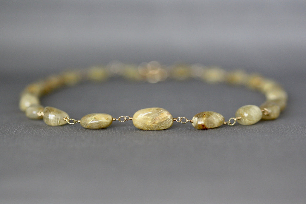 Gold Rutilated Quartz Nugget Necklace on a Gold Filled Chain