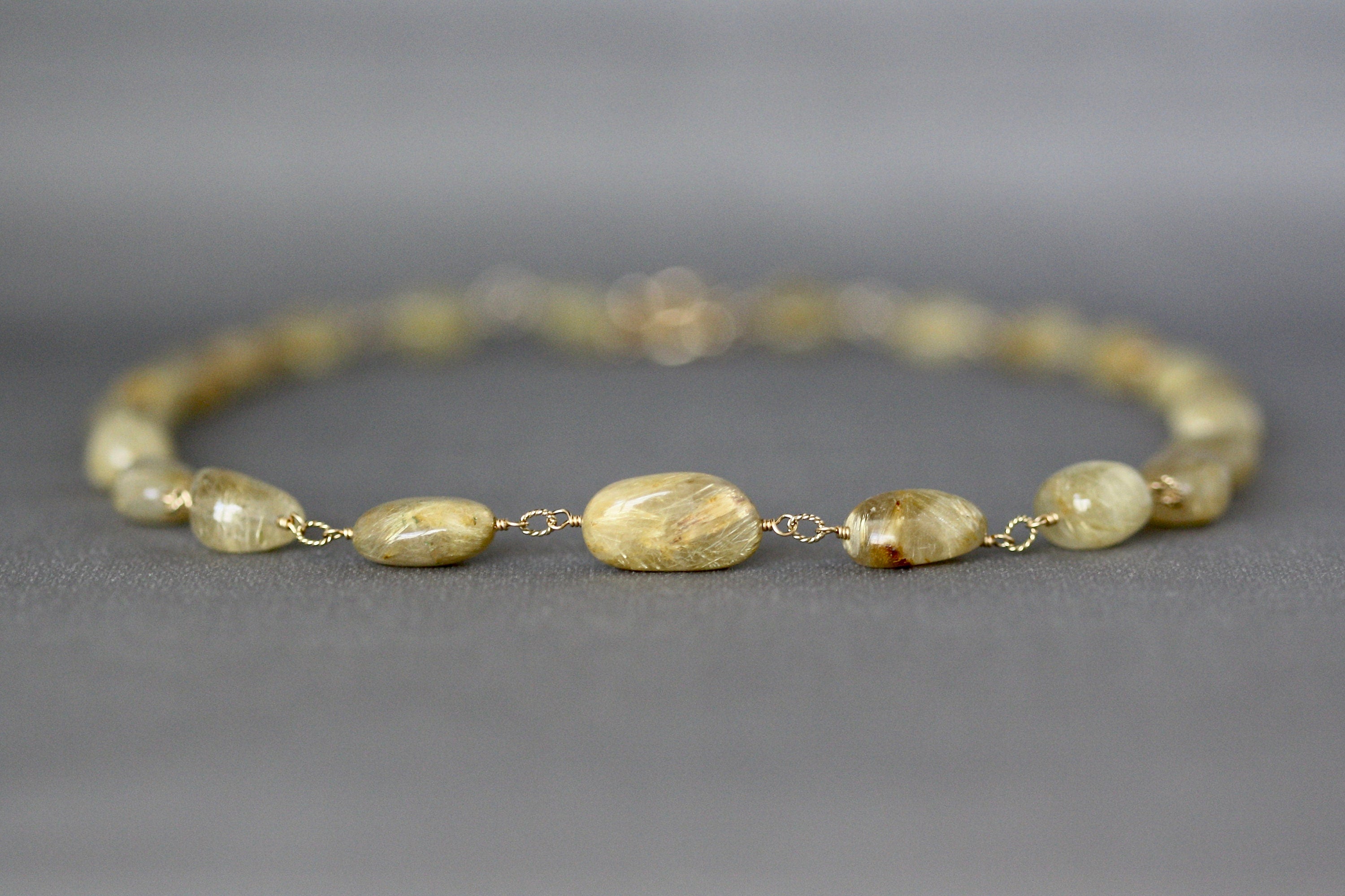 Gold Rutilated Quartz Nugget Necklace on a Gold Filled Chain