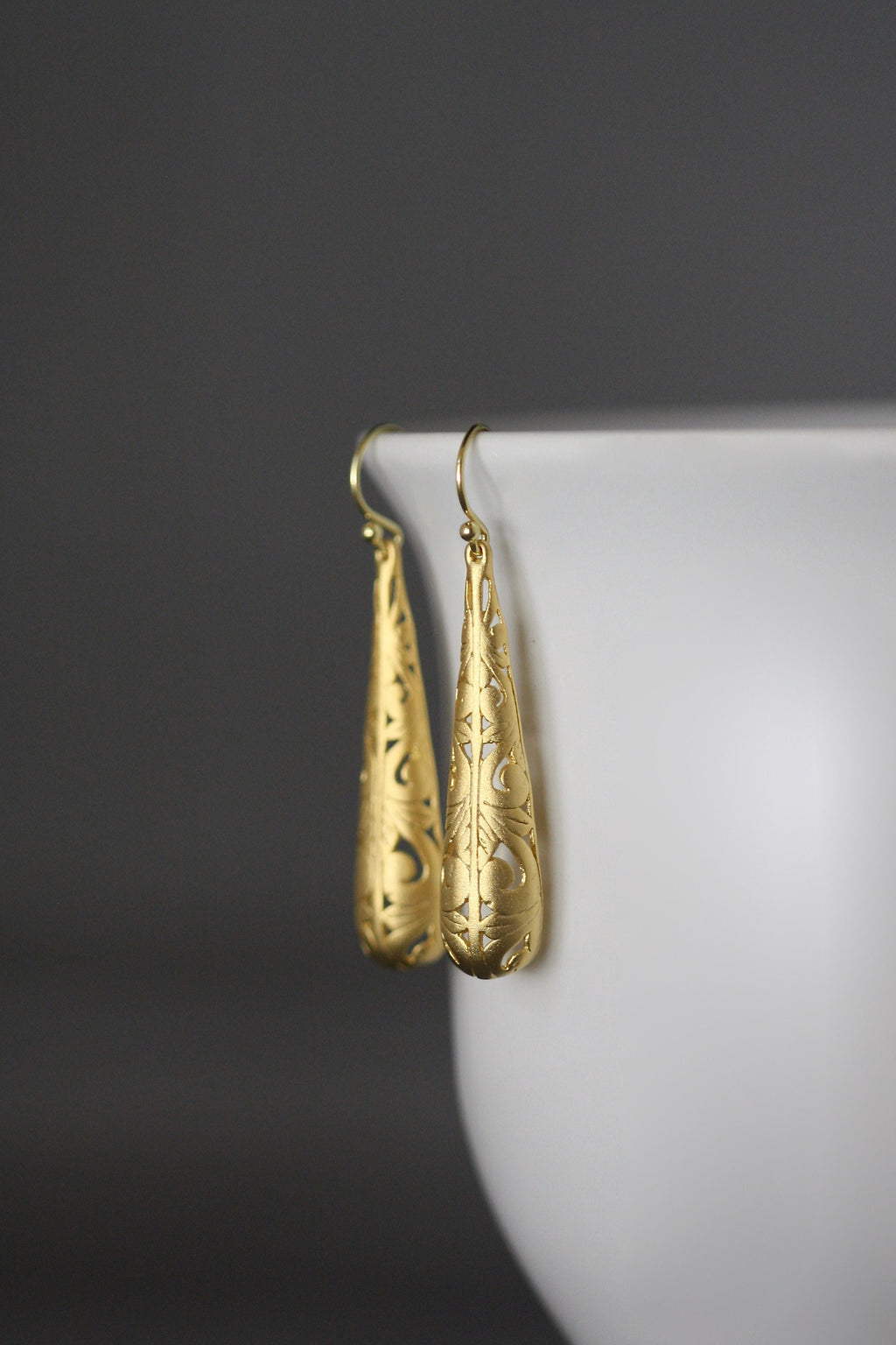 Matte Gold Vermeil Filigree Statement Dangle Earrings