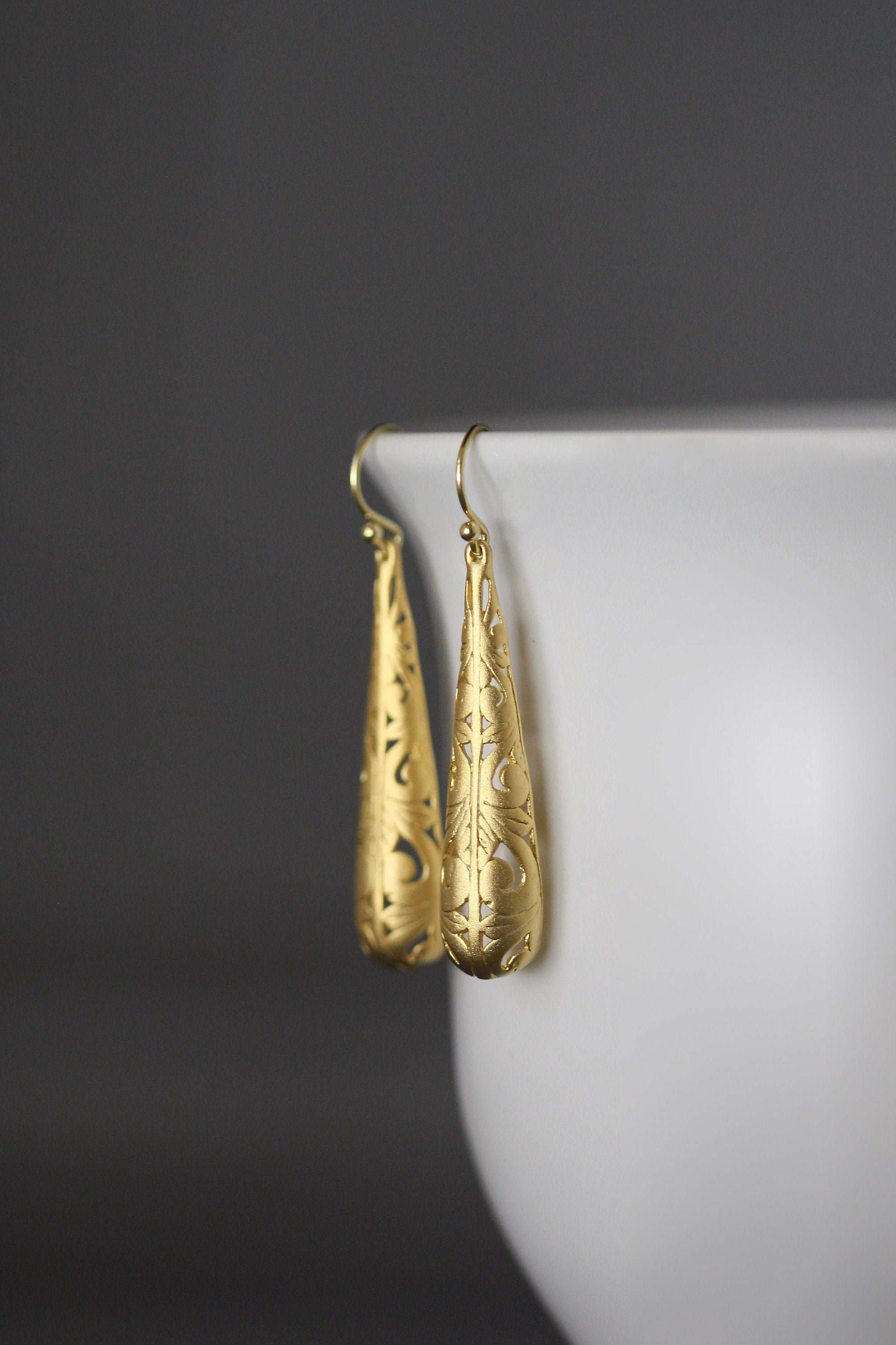 Matte Gold Vermeil Filigree Statement Dangle Earrings
