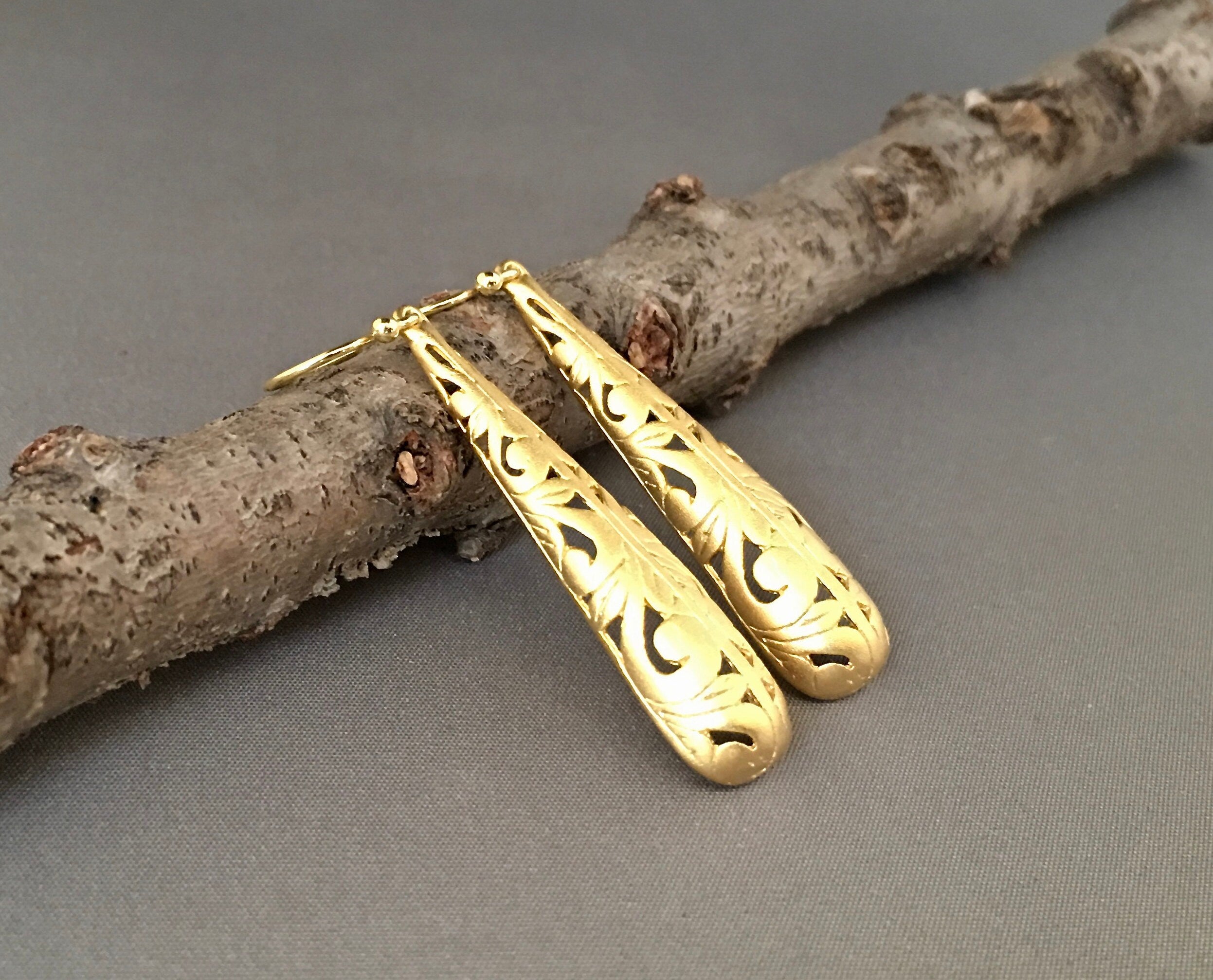 Matte Gold Vermeil Filigree Statement Dangle Earrings