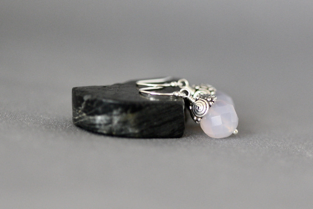 Purple Onyx and Bali Sterling Silver Cap Dangle Earrings
