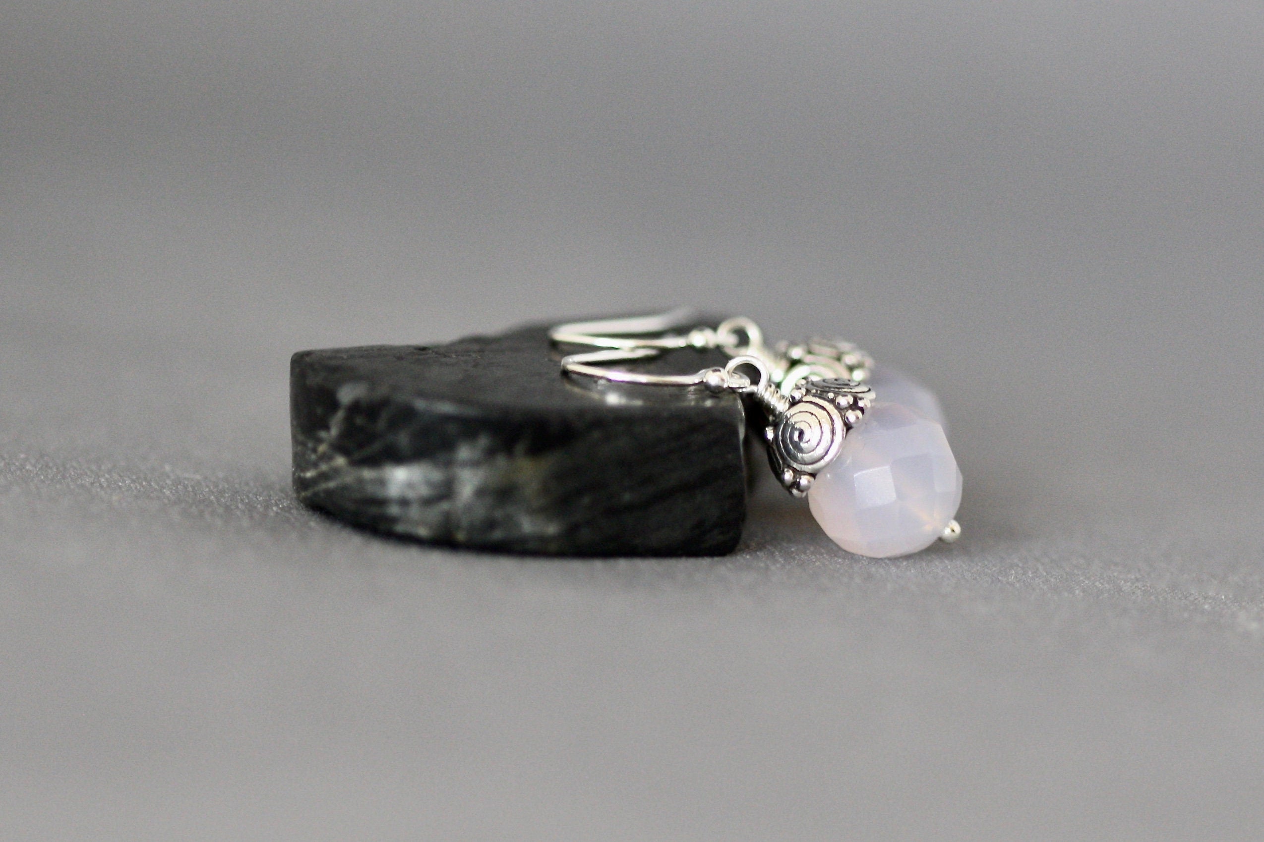 Purple Onyx and Bali Sterling Silver Cap Dangle Earrings