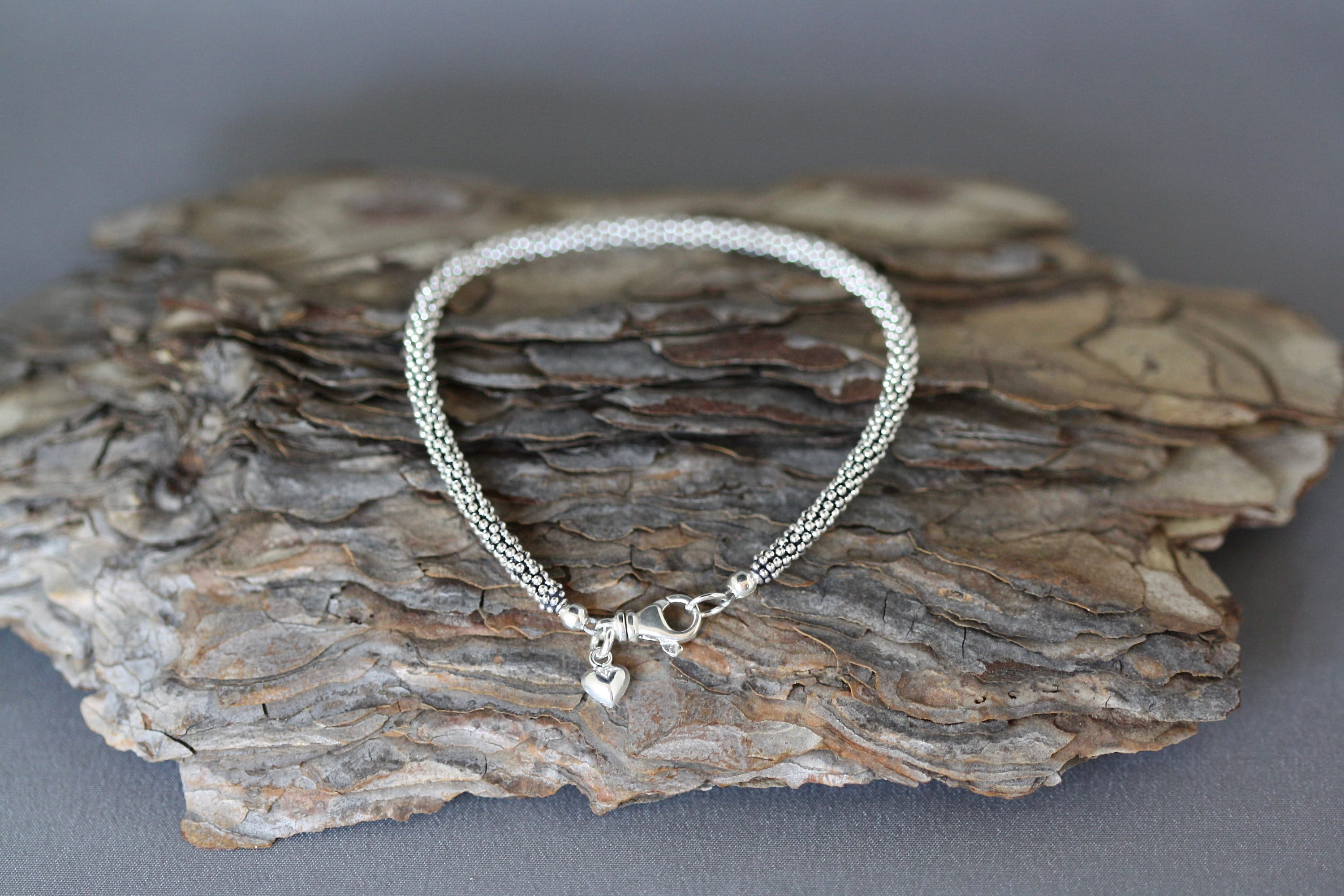 Bali Sterling Silver Bead Bracelet with Heart Charm