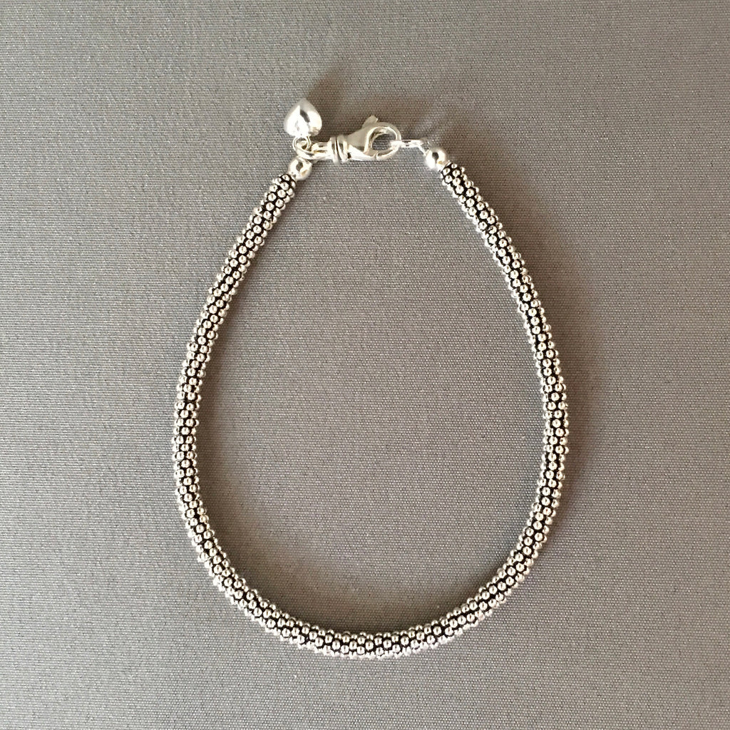 Bali Sterling Silver Bead Bracelet with Heart Charm
