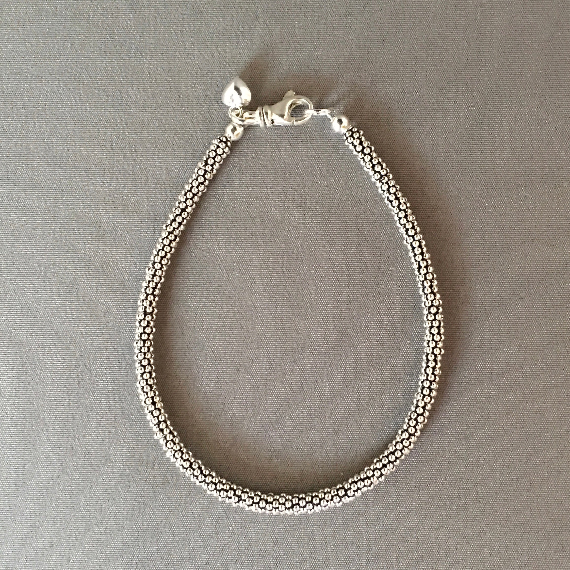 Bali Sterling Silver Bead Bracelet with Heart Charm