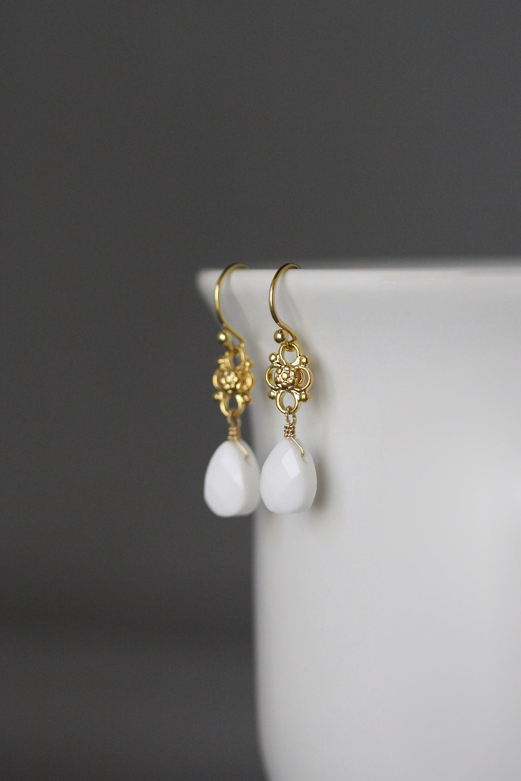 White Onyx and Gold Vermeil Dangle Earrings