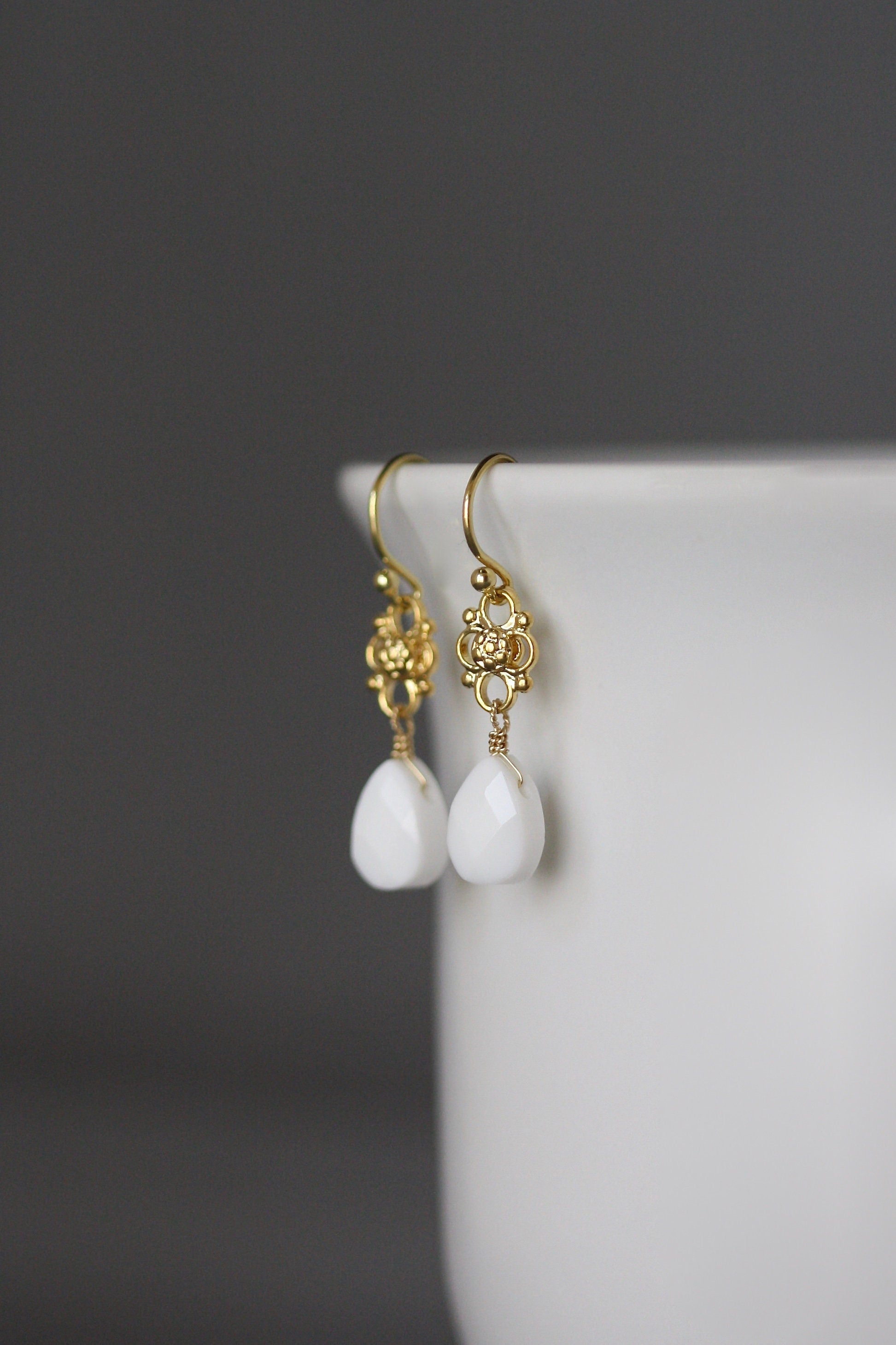 White Onyx and Gold Vermeil Dangle Earrings