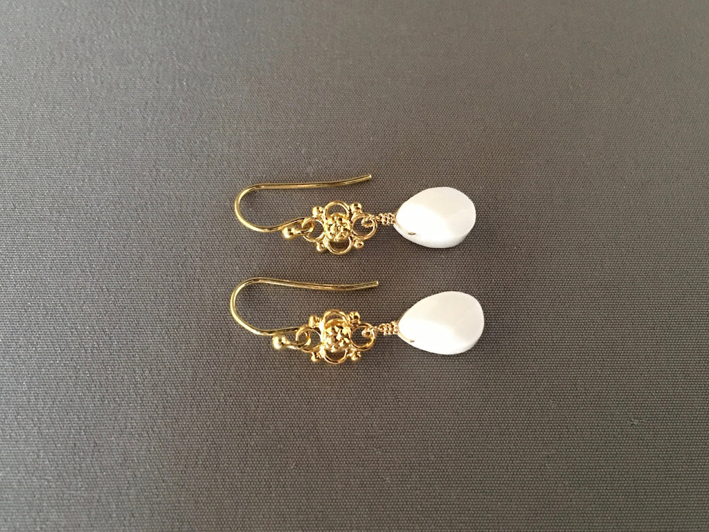 White Onyx and Gold Vermeil Dangle Earrings