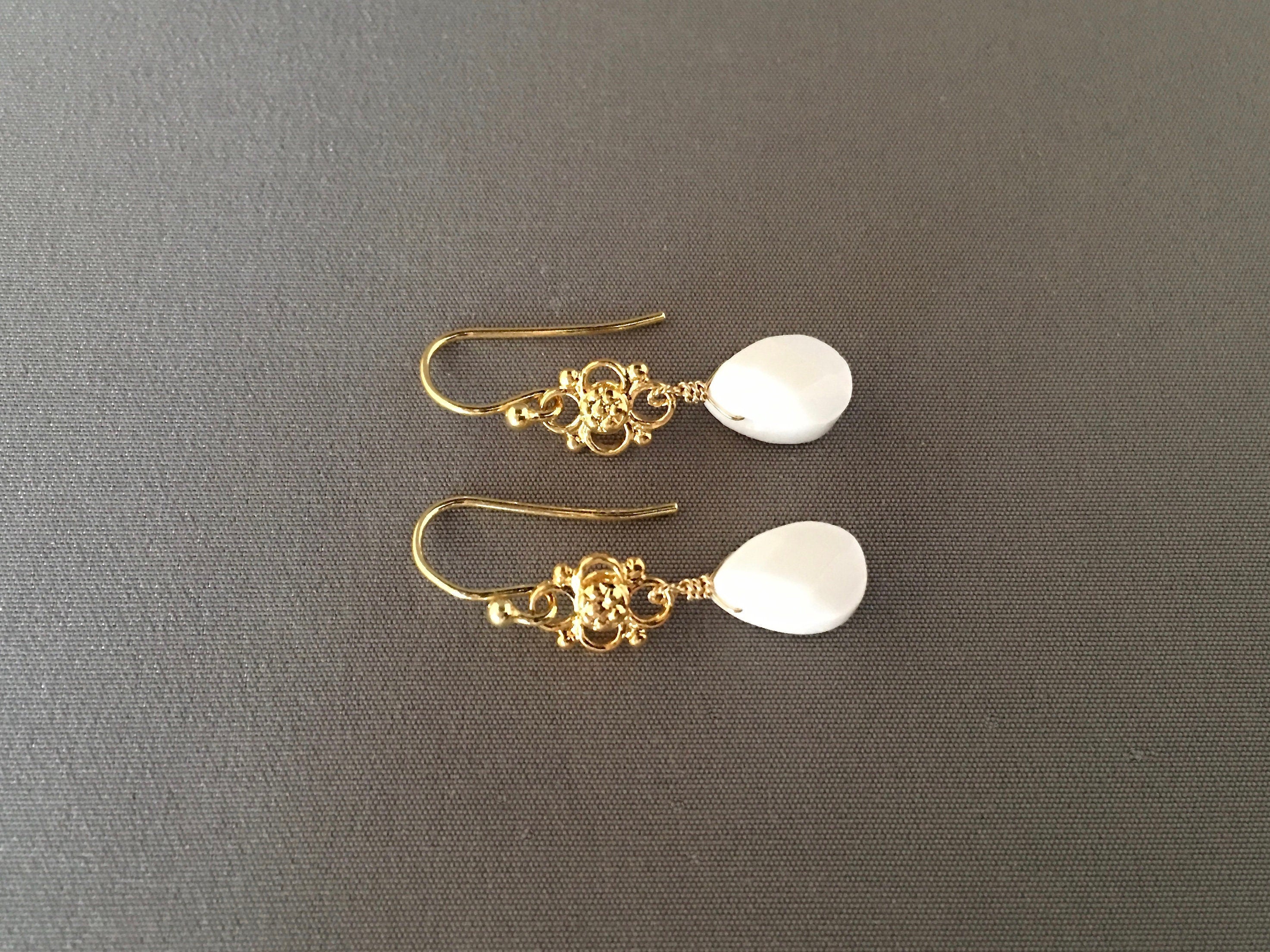 White Onyx and Gold Vermeil Dangle Earrings