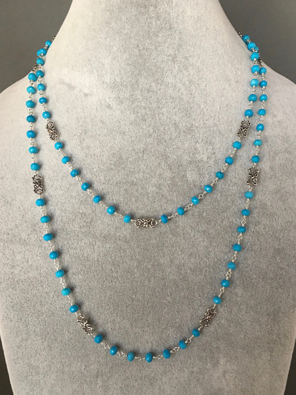Turquoise Gemstone Beaded Necklace with Bali Sterling Silver Links