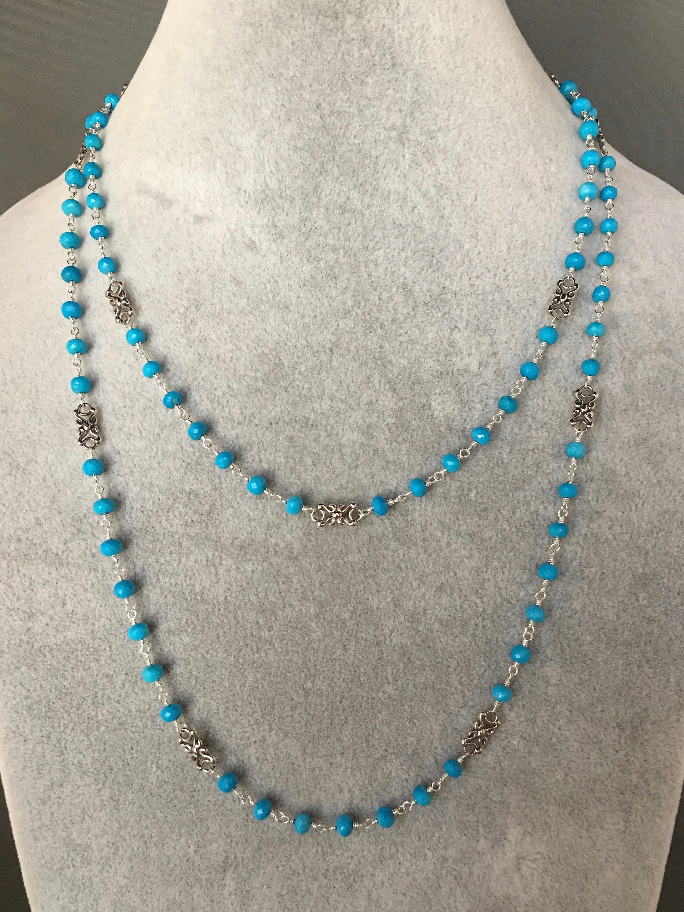 Turquoise Gemstone Beaded Necklace with Bali Sterling Silver Links