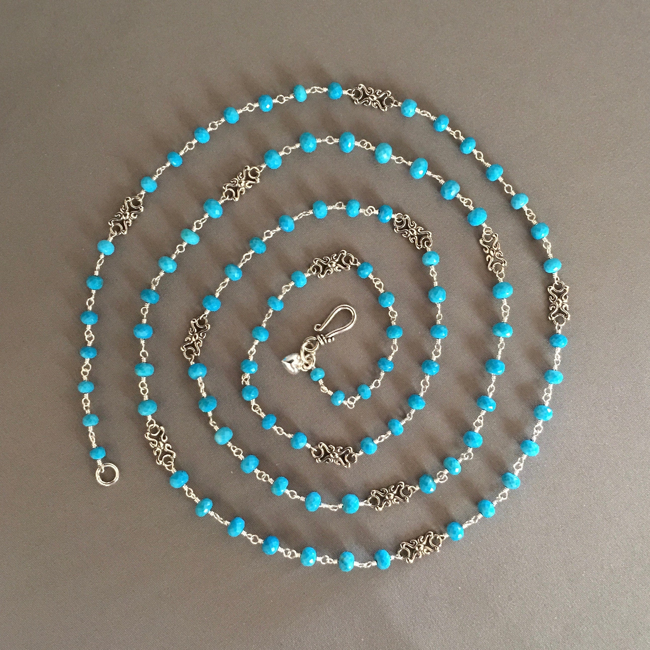 Turquoise Gemstone Beaded Necklace with Bali Sterling Silver Links
