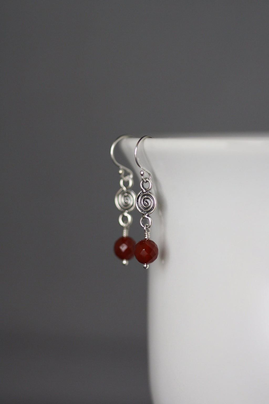 Carnelian and Bali Sterling Silver Swirl Link Dangle Earrings