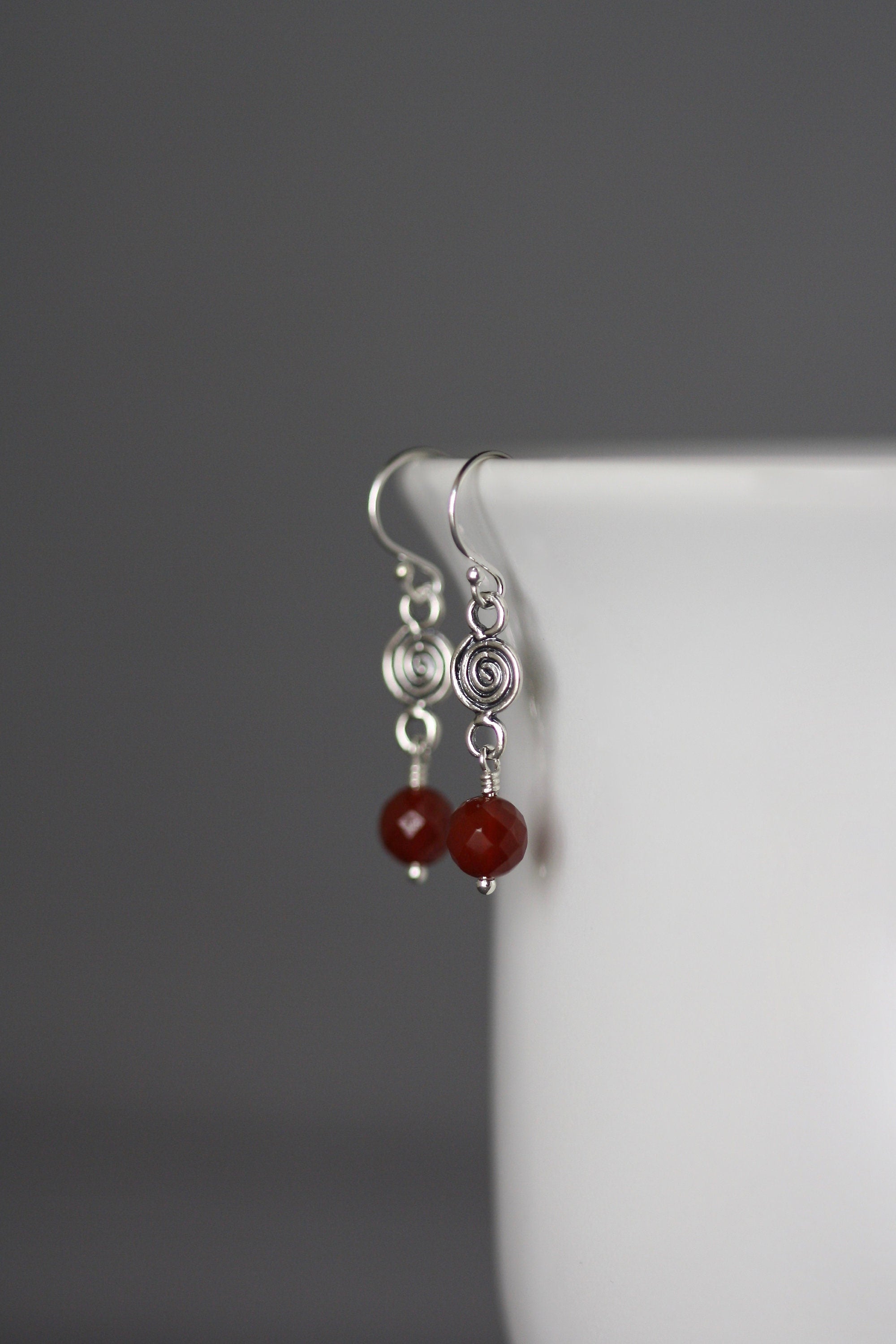 Carnelian and Bali Sterling Silver Swirl Link Dangle Earrings