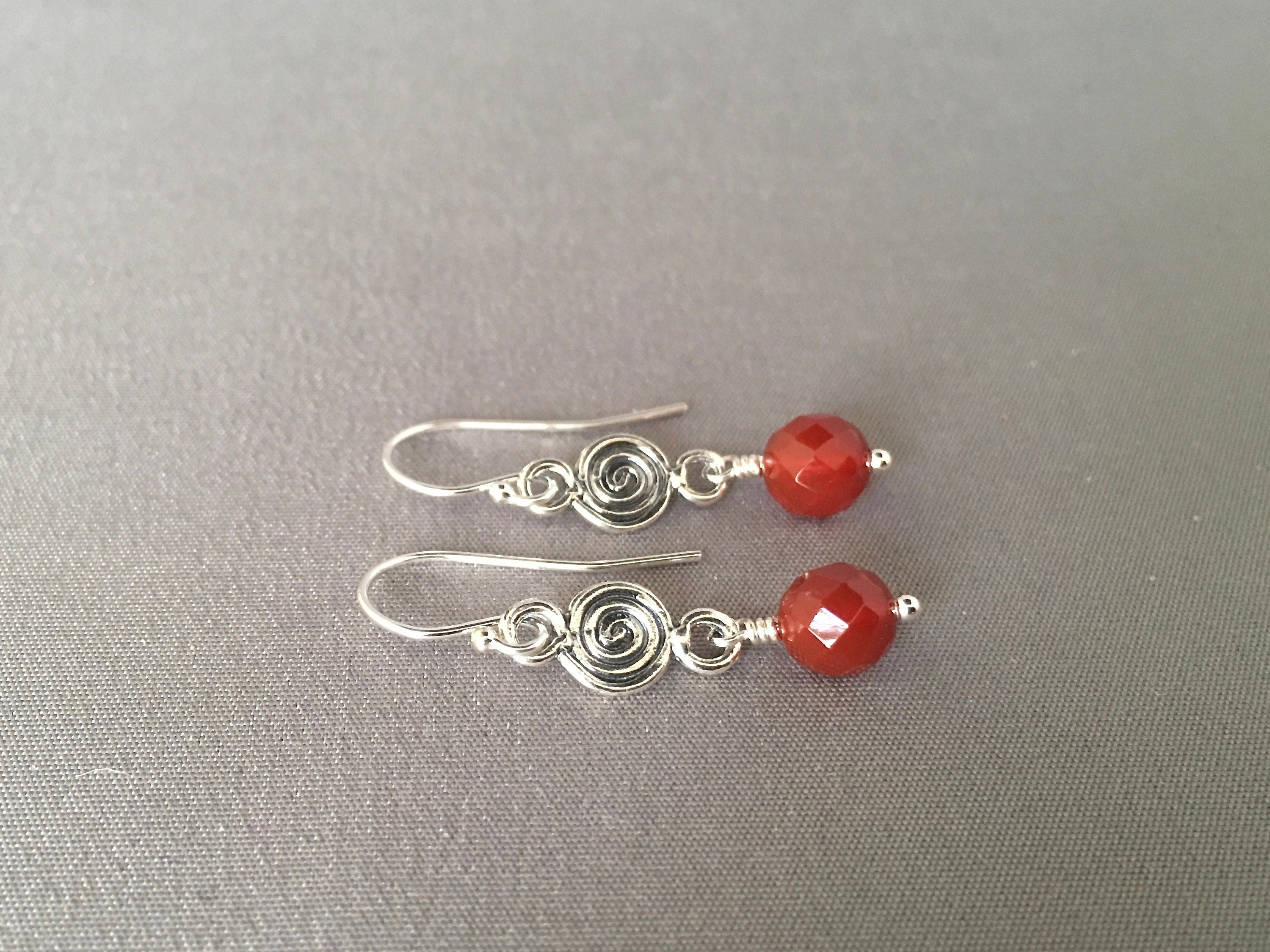 Carnelian and Bali Sterling Silver Swirl Link Dangle Earrings
