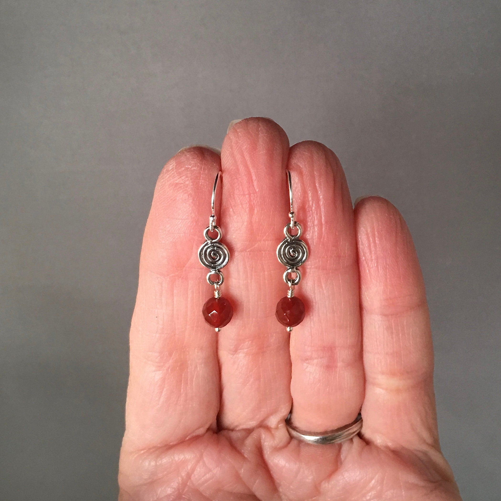 Carnelian and Bali Sterling Silver Swirl Link Dangle Earrings