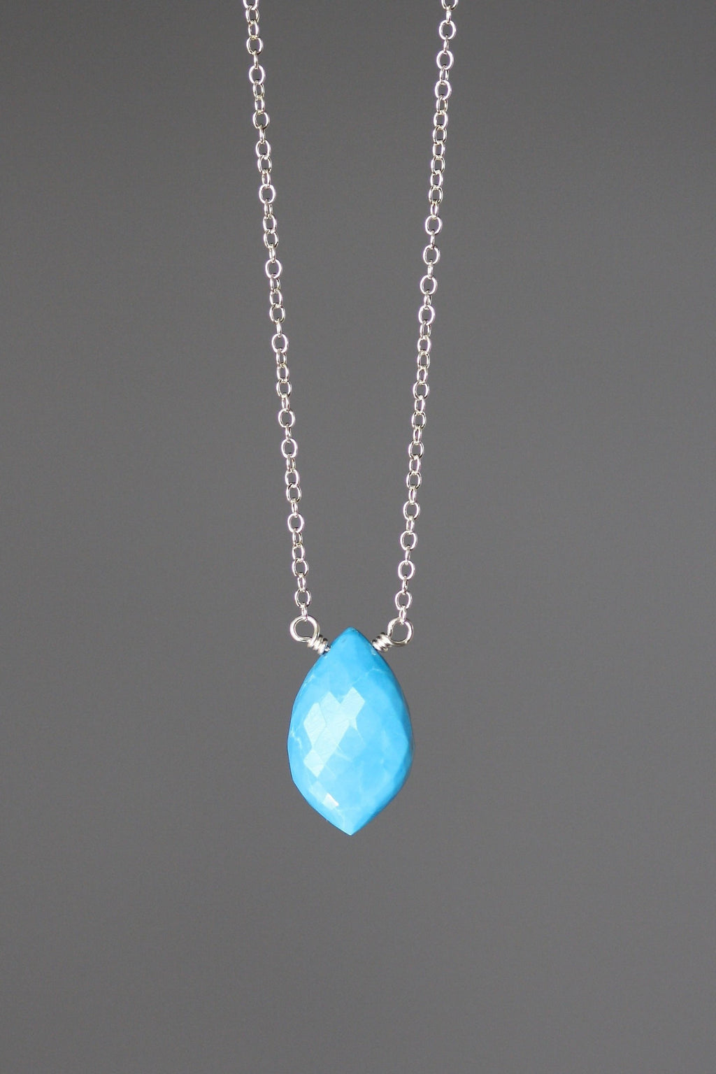 Turquoise Marquise Pendant Necklace on Sterling Silver Chain