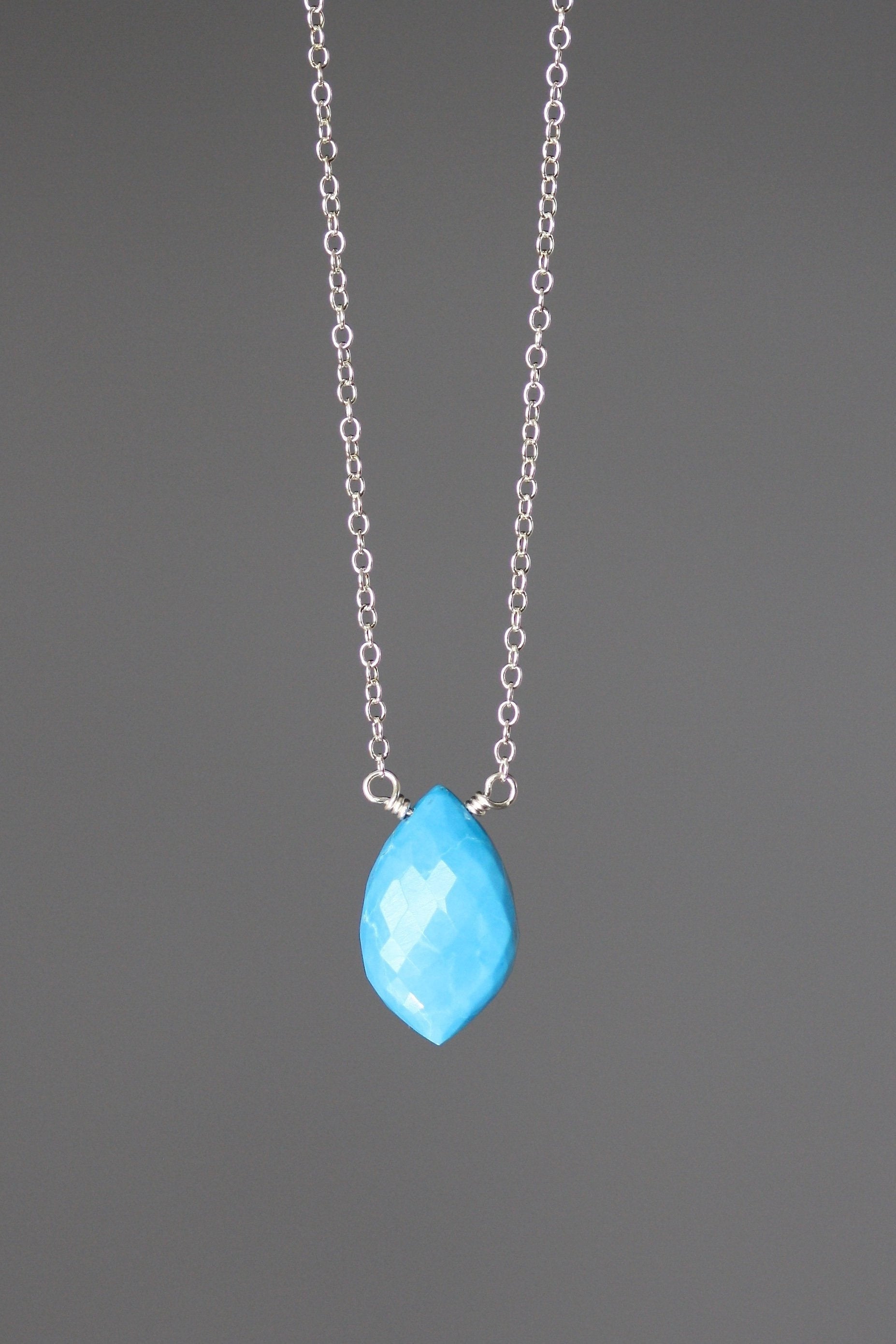Turquoise Marquise Pendant Necklace on Sterling Silver Chain