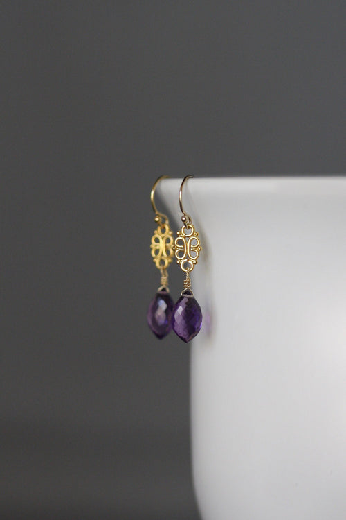 Amethyst Marquise Dangle Earrings on Gold Vermeil Links