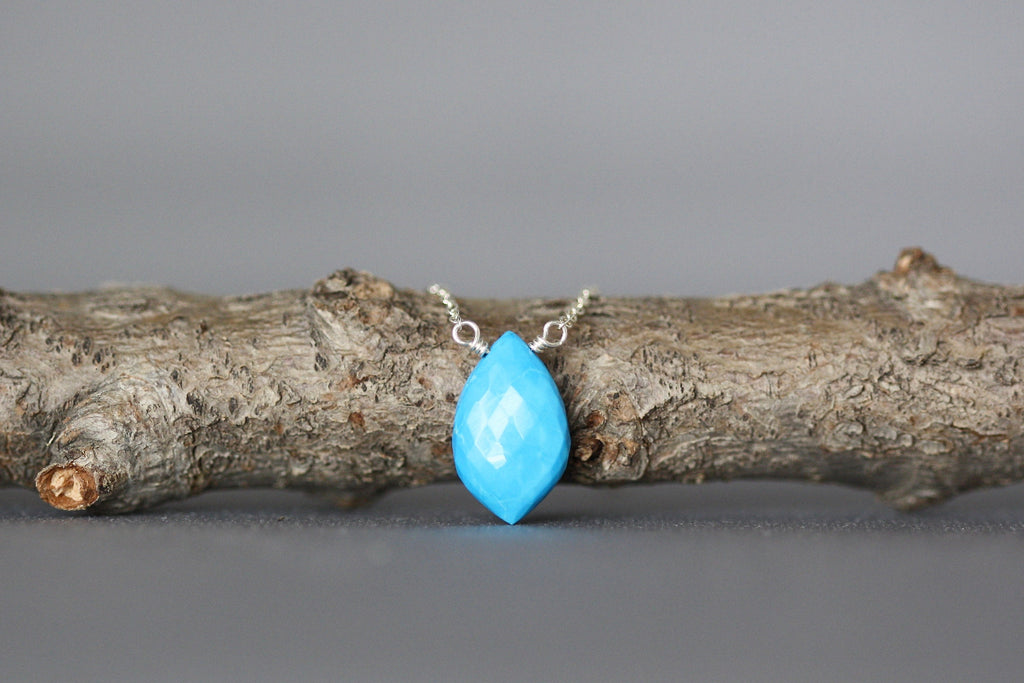 Turquoise Marquise Pendant Necklace on Sterling Silver Chain