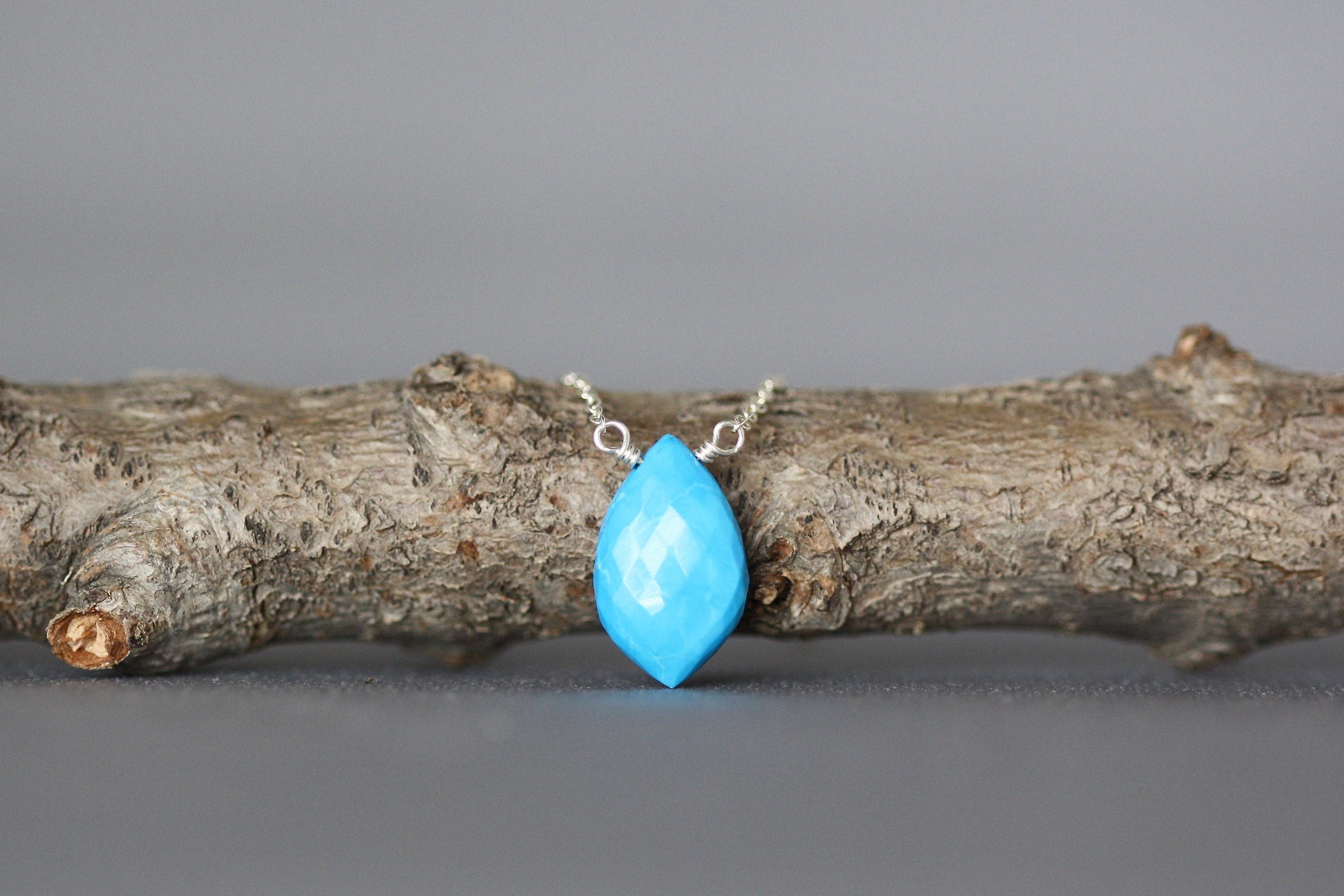 Turquoise Marquise Pendant Necklace on Sterling Silver Chain