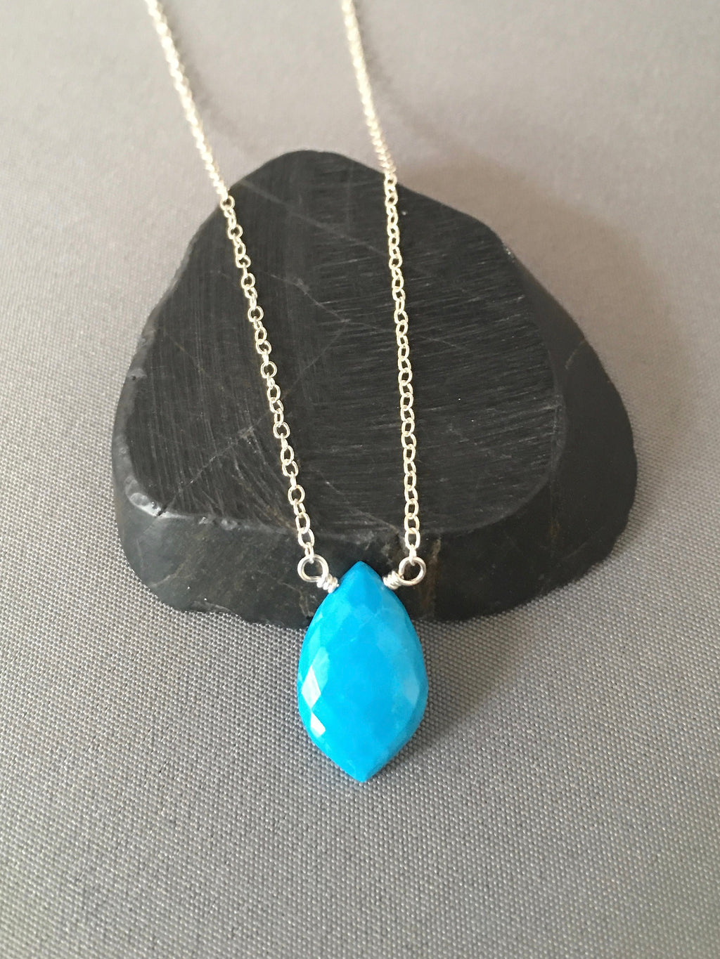 Turquoise Marquise Pendant Necklace on Sterling Silver Chain