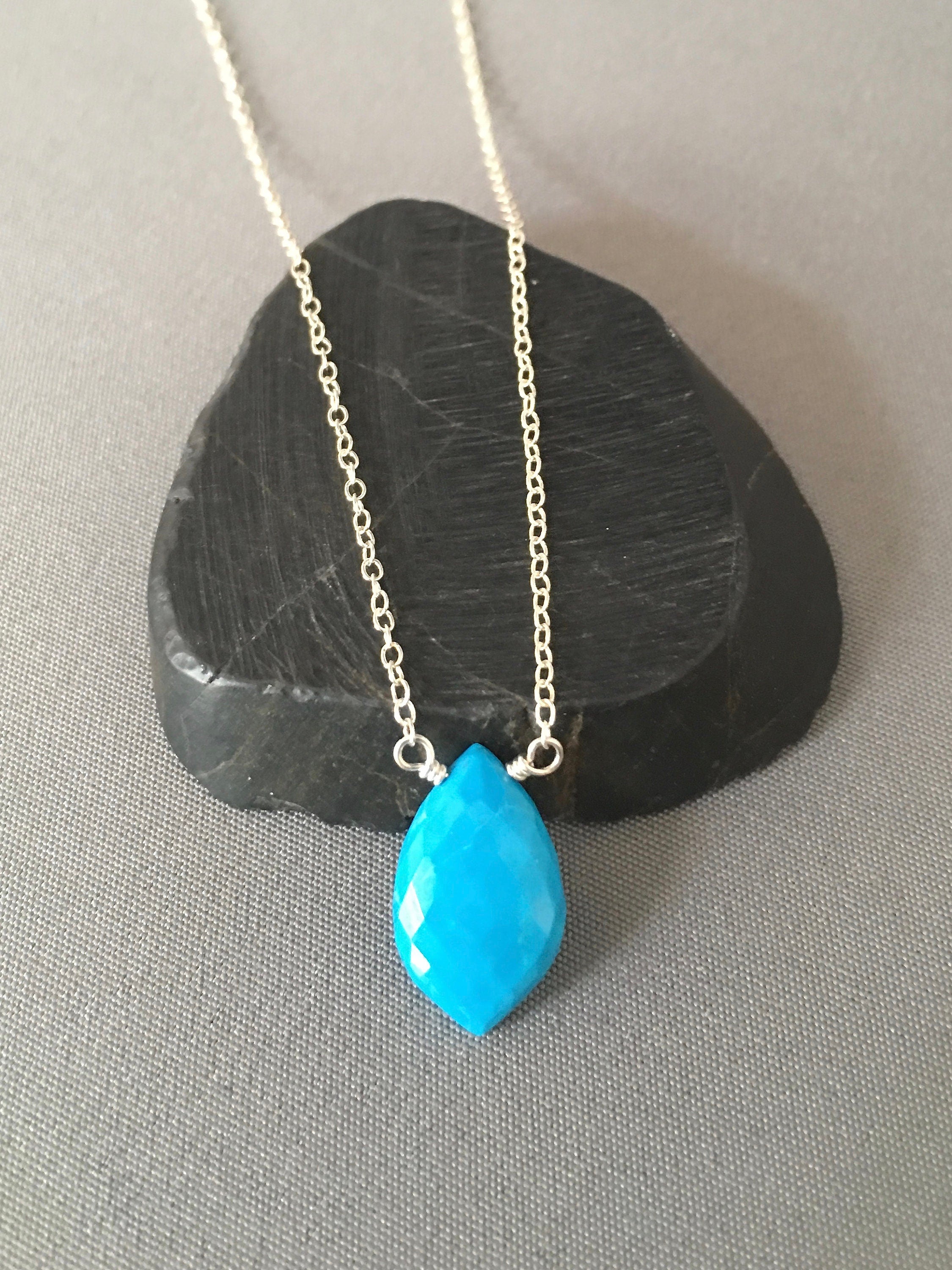 Turquoise Marquise Pendant Necklace on Sterling Silver Chain