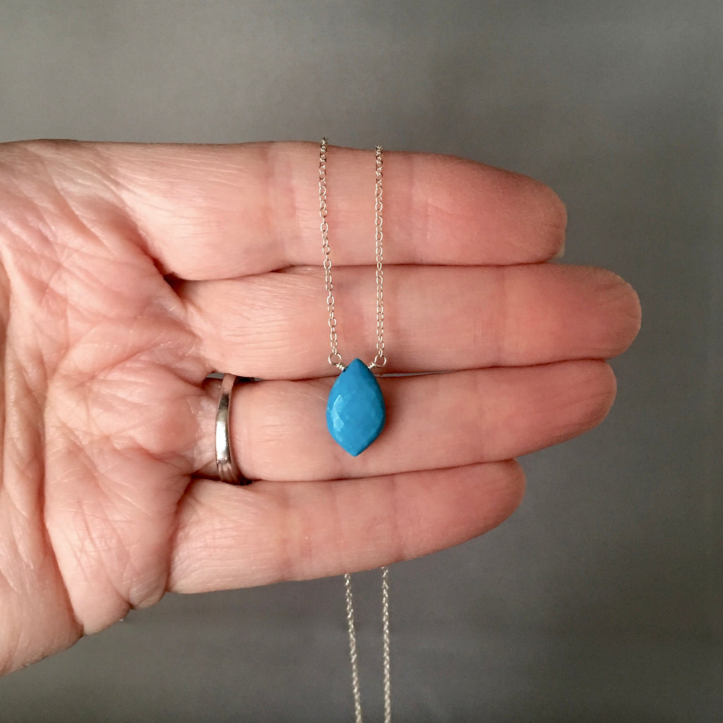 Turquoise Marquise Pendant Necklace on Sterling Silver Chain