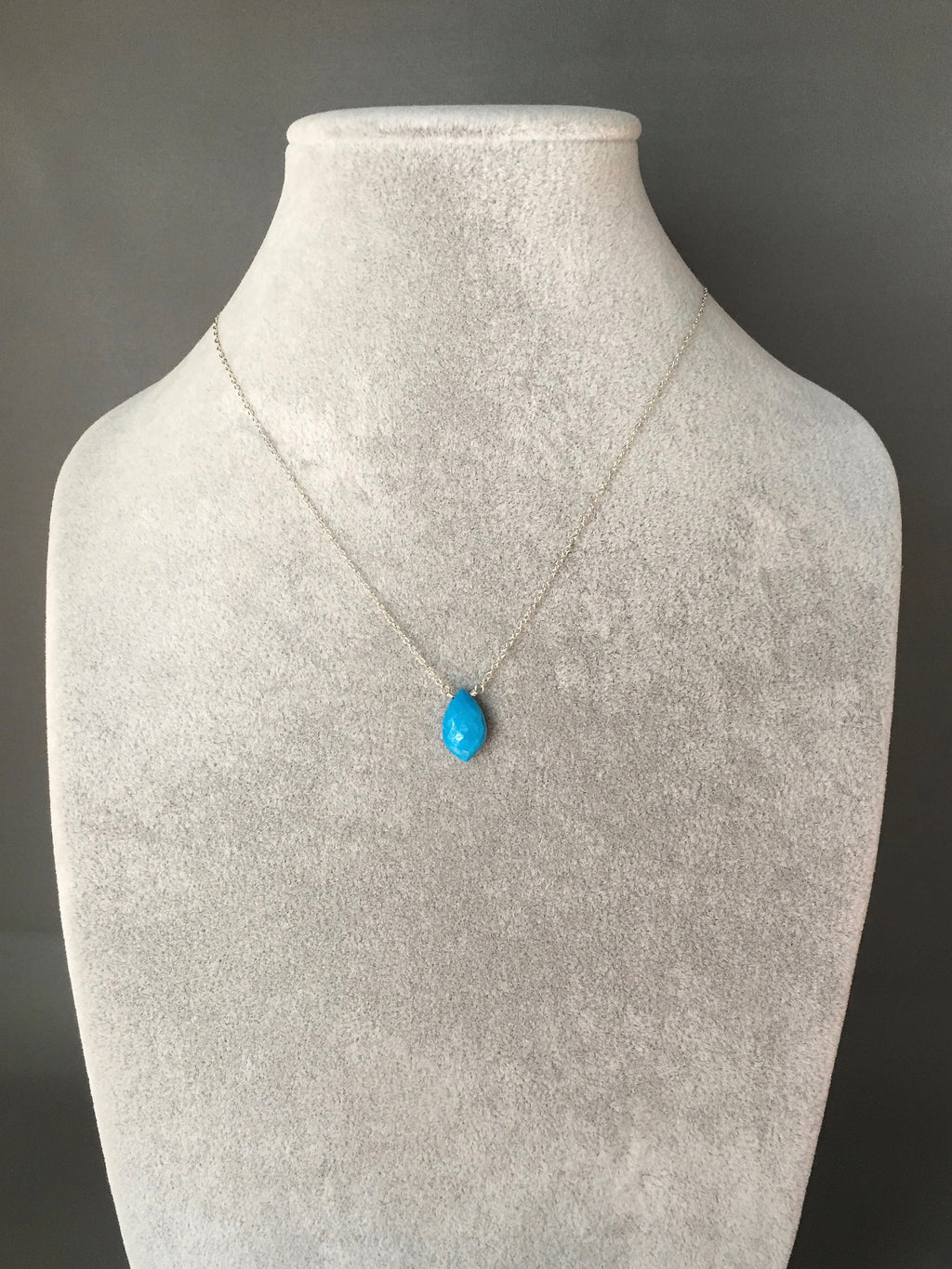 Turquoise Marquise Pendant Necklace on Sterling Silver Chain