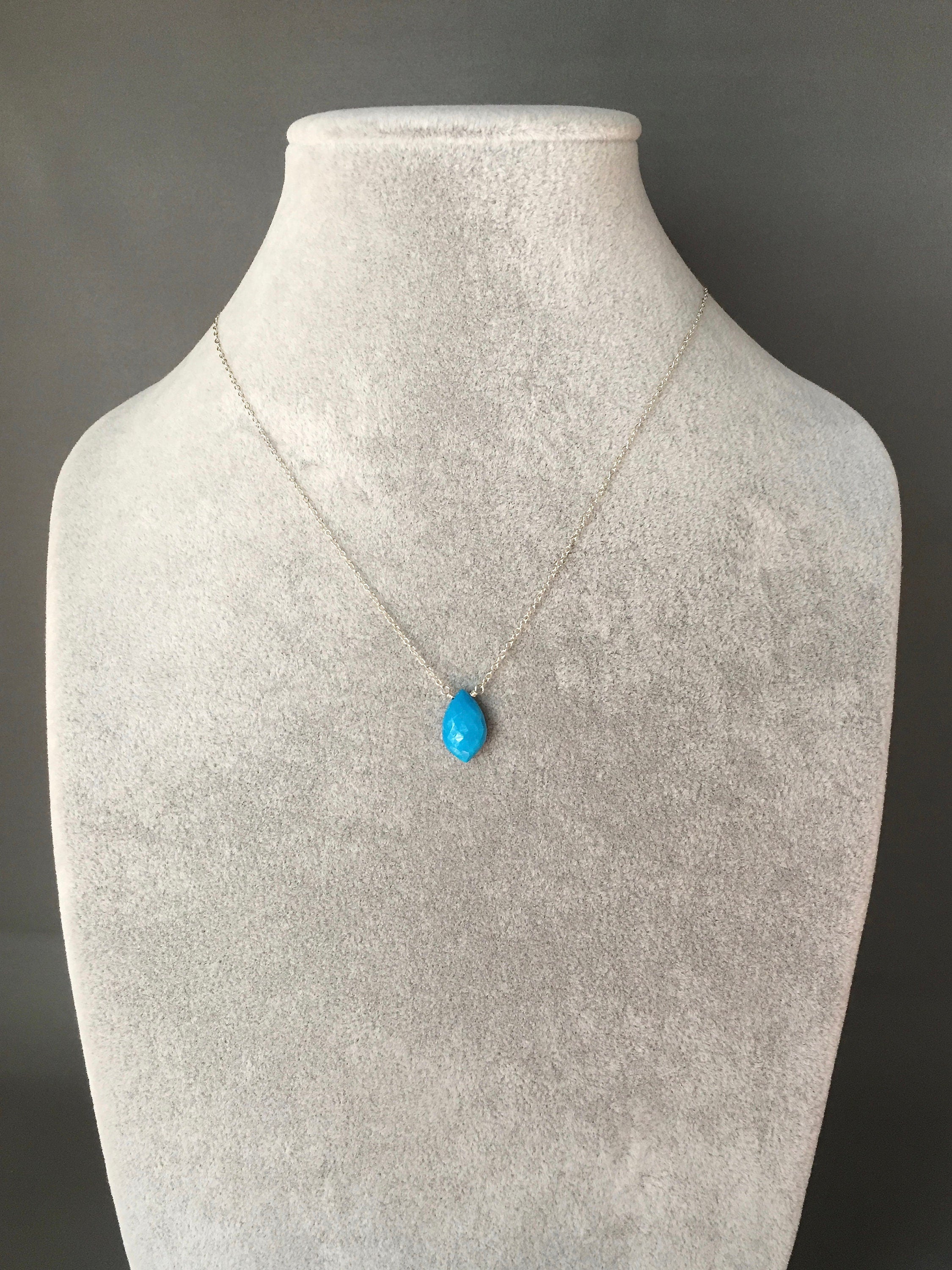 Turquoise Marquise Pendant Necklace on Sterling Silver Chain