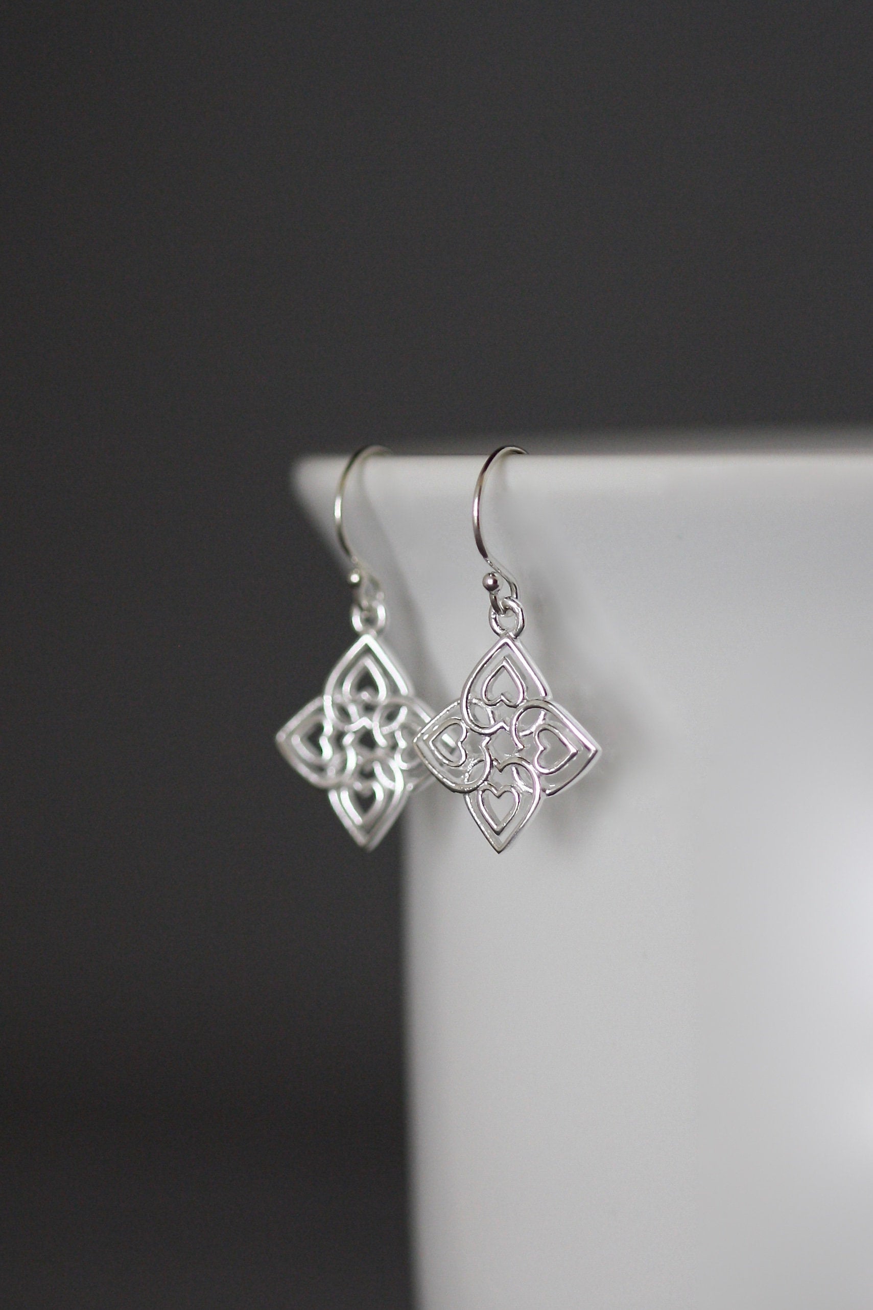 Sterling Silver Celtic Filigree Heart Earrings