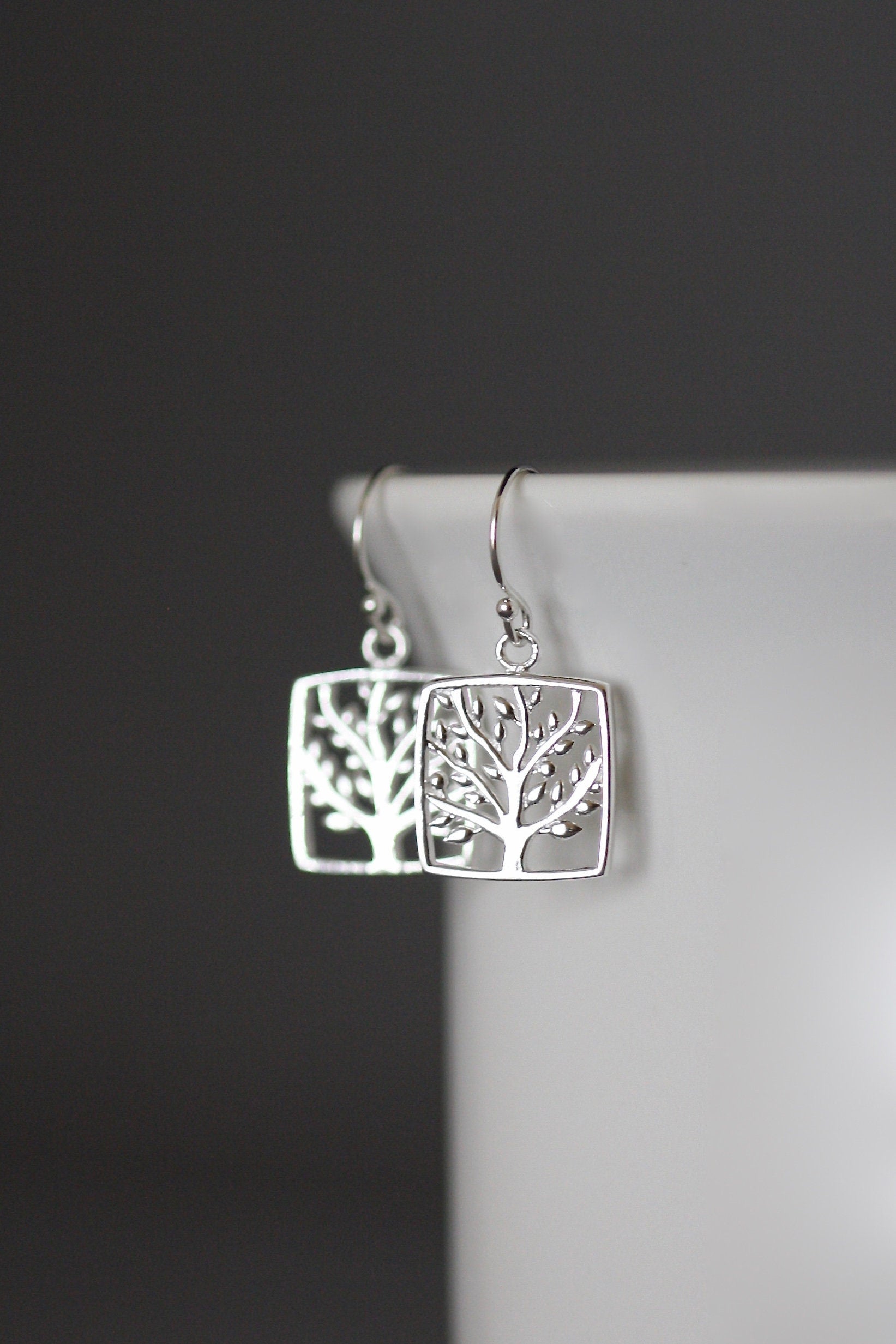 Sterling Silver Tree of Life Charm Dangle Earrings