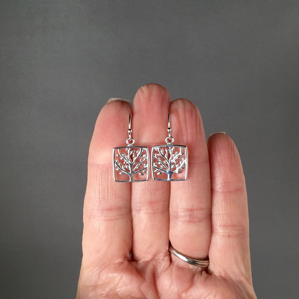 Sterling Silver Tree of Life Charm Dangle Earrings