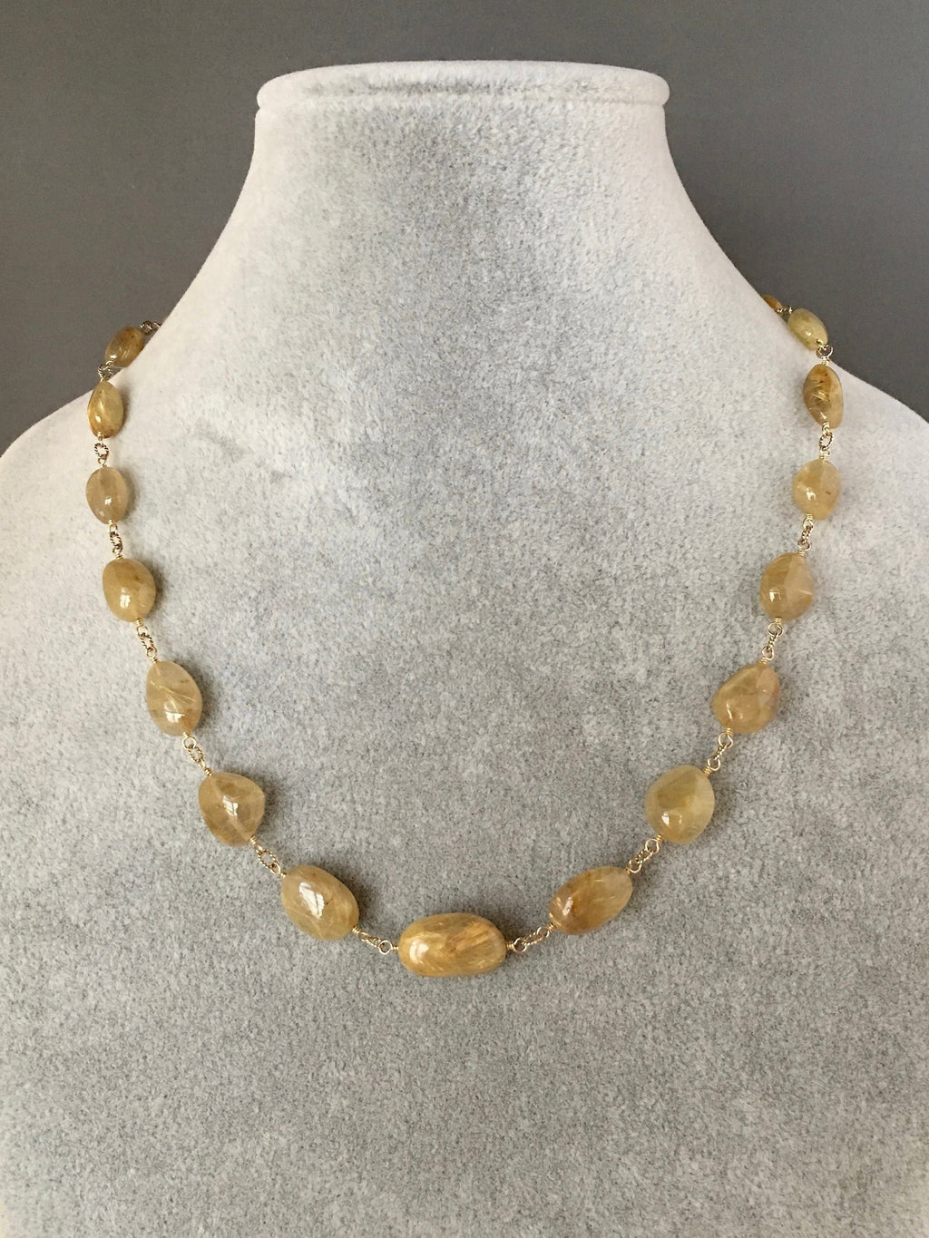 Gold Rutilated Quartz Nugget Necklace on a Gold Filled Chain