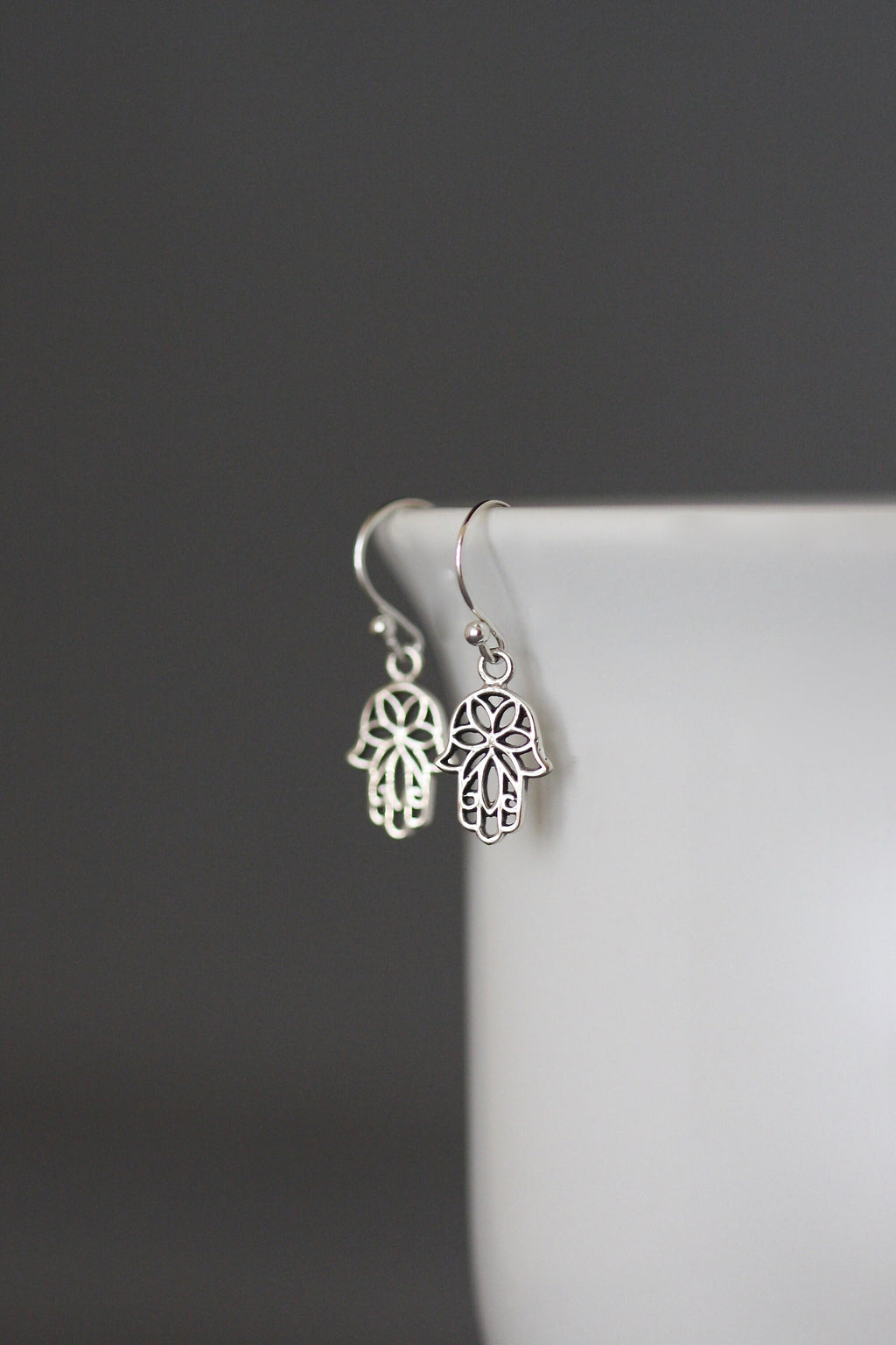 Bali Sterling Silver Hamsa Charm Dangle Earrings
