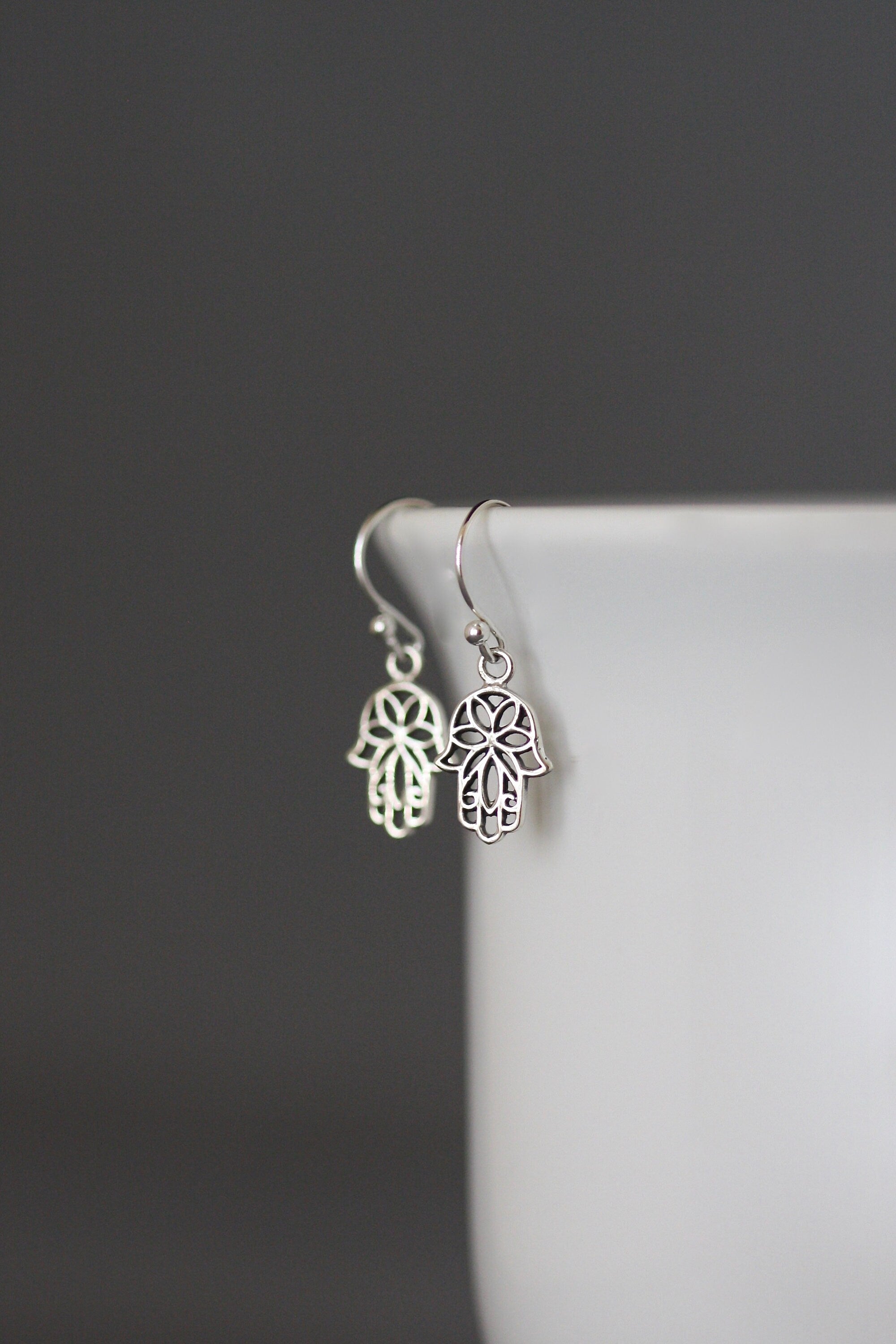 Bali Sterling Silver Hamsa Charm Dangle Earrings